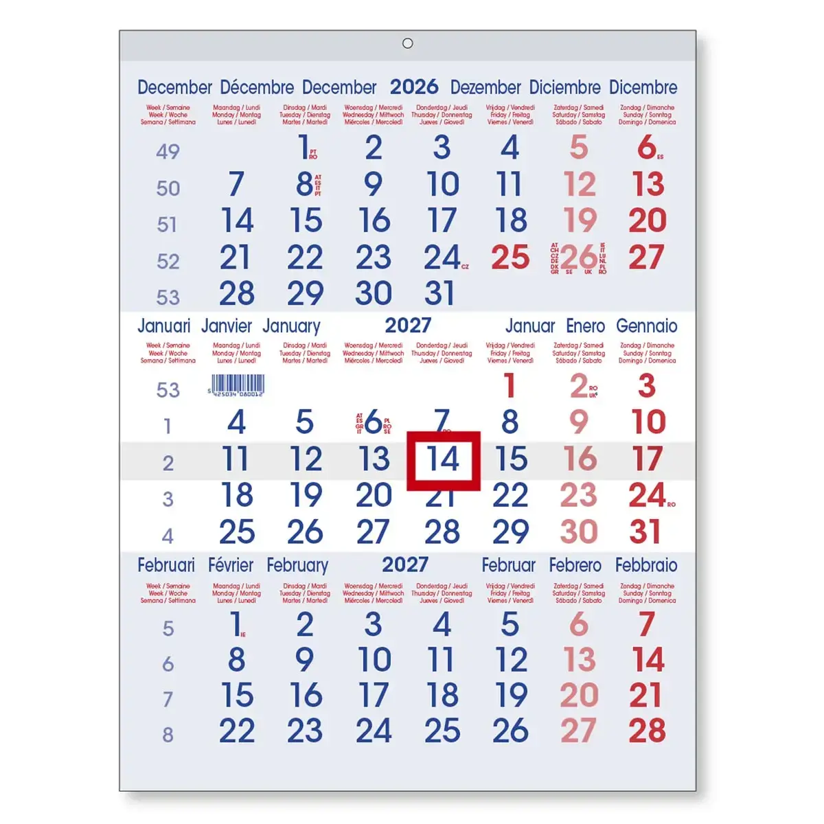 Calendrier Trimestriel avec curseur 29,1x38,5 cm - Janvier à décembre - BREPOLS