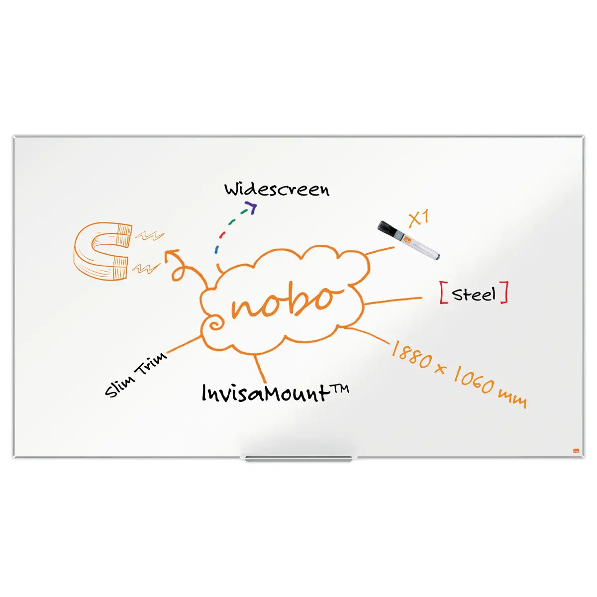 Tableau blanc magn&eacute;tique - 188 x 106 cm - Impression Pro  - NOBO 