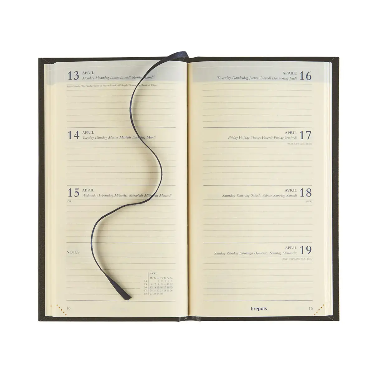 Agenda semainier poche cousu  Interplan 9x16 cm - Noir - Janvier &agrave; d&eacute;cembre - BREPOLS 