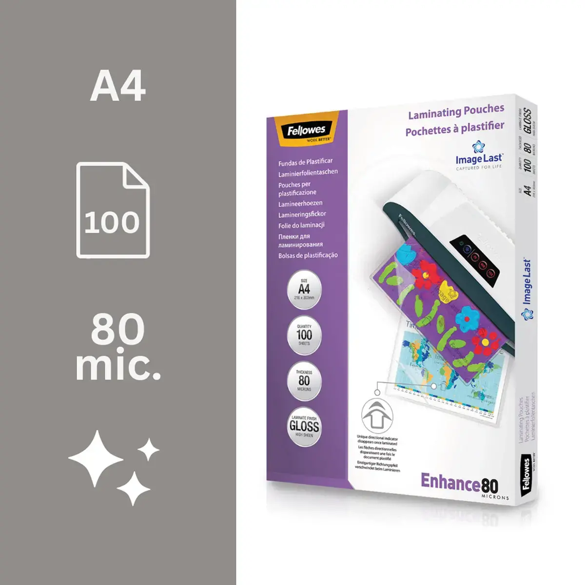 100 Pochettes de plastification brillantes ImageLast - A4 - 80µ - Fellowes