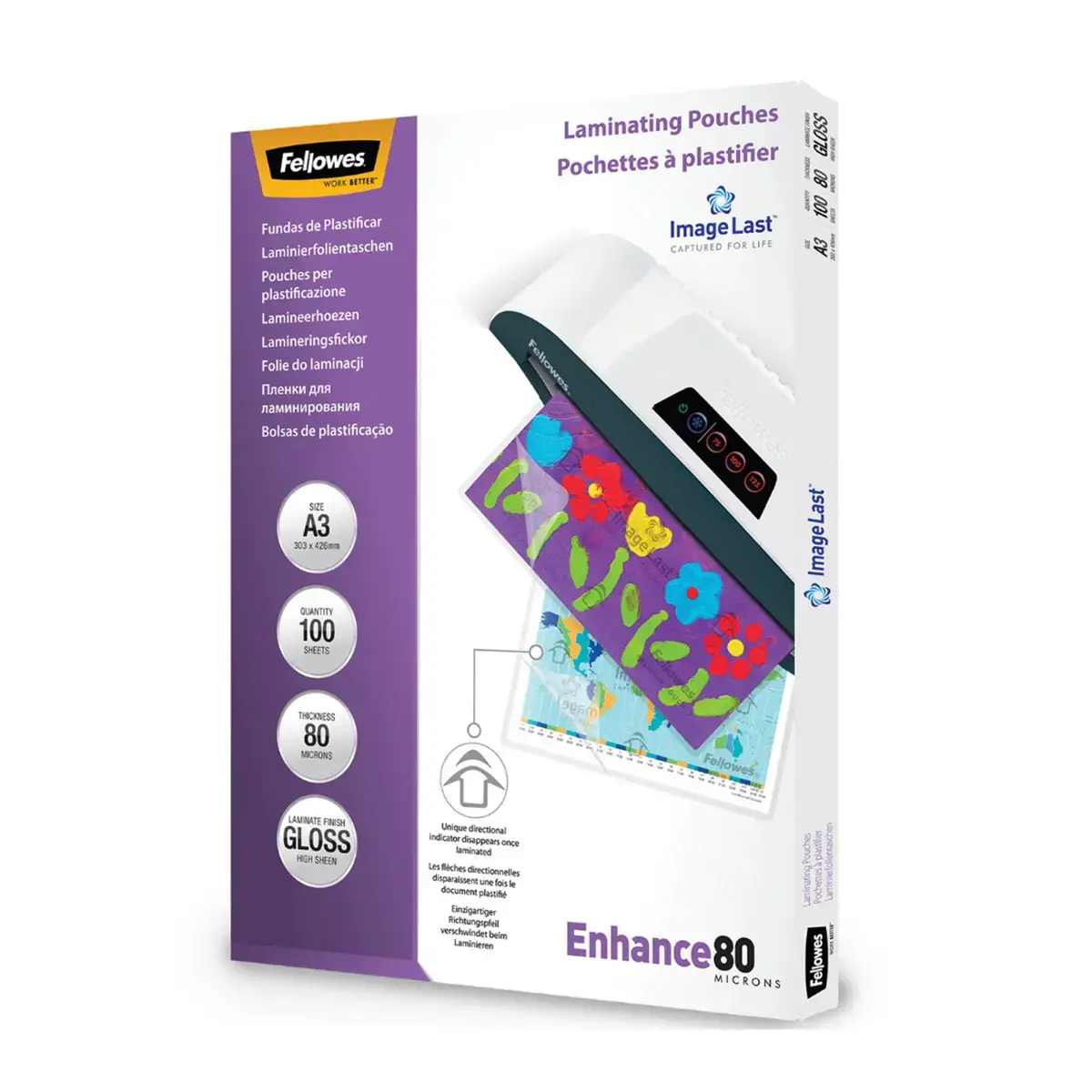 100 Pochettes de plastification ImageLast brillantes - A3 - 80&micro; - Fellowes 