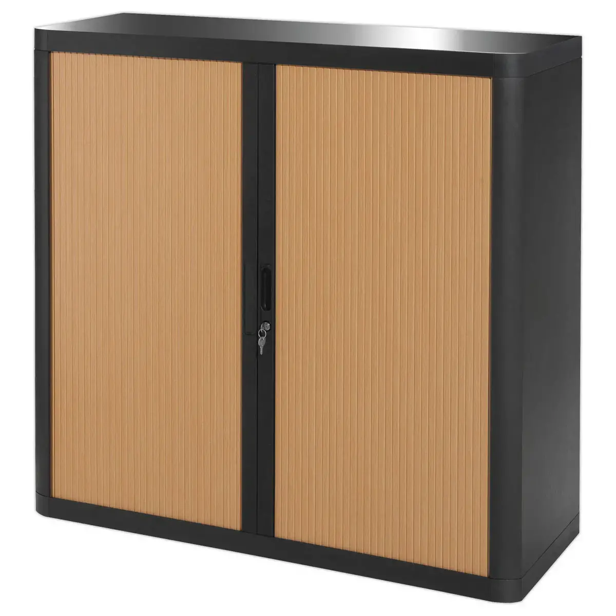 Armoire basse Easyoffice - Noir et hêtre - PAPERFLOW
