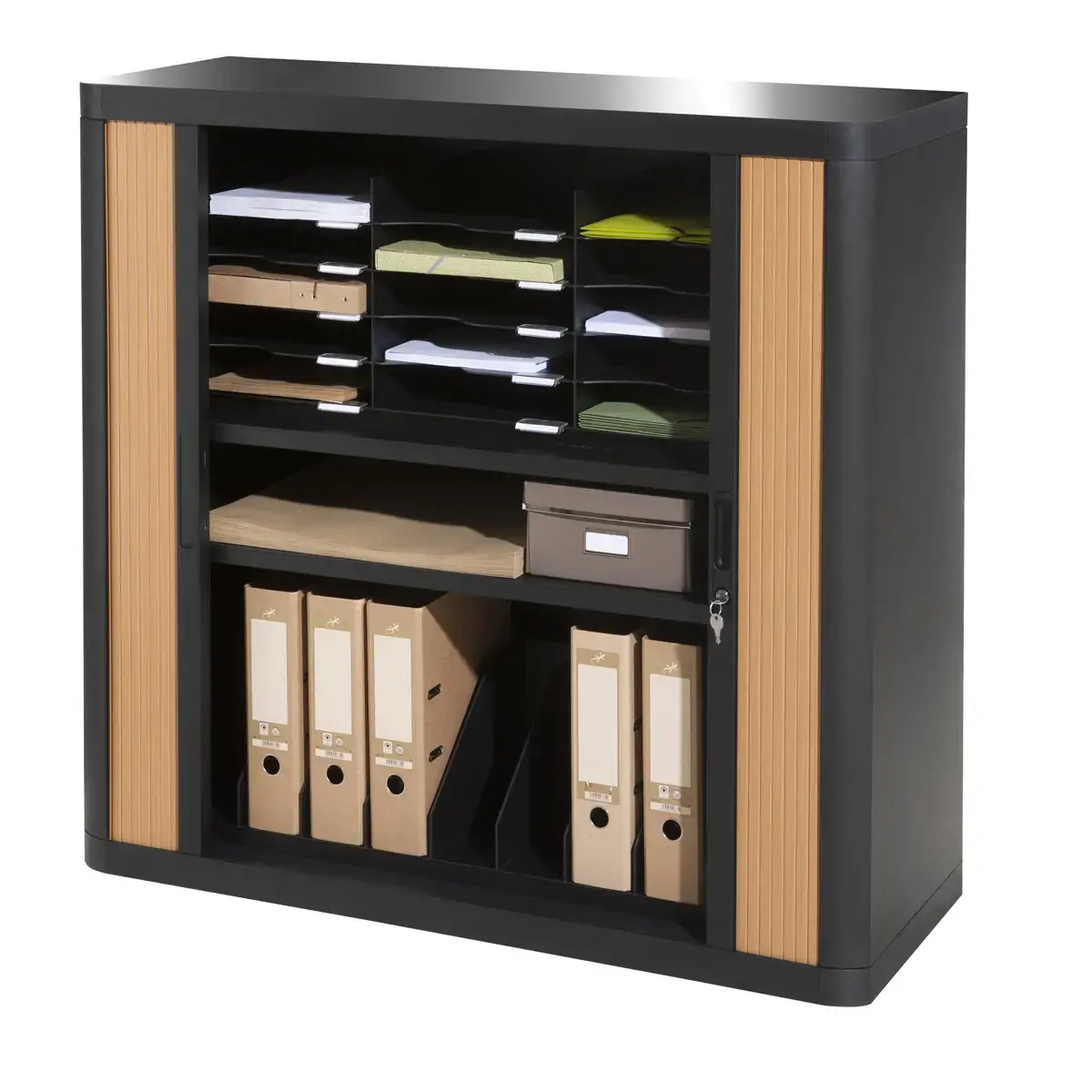 Armoire basse Easyoffice - Noir et hêtre - PAPERFLOW