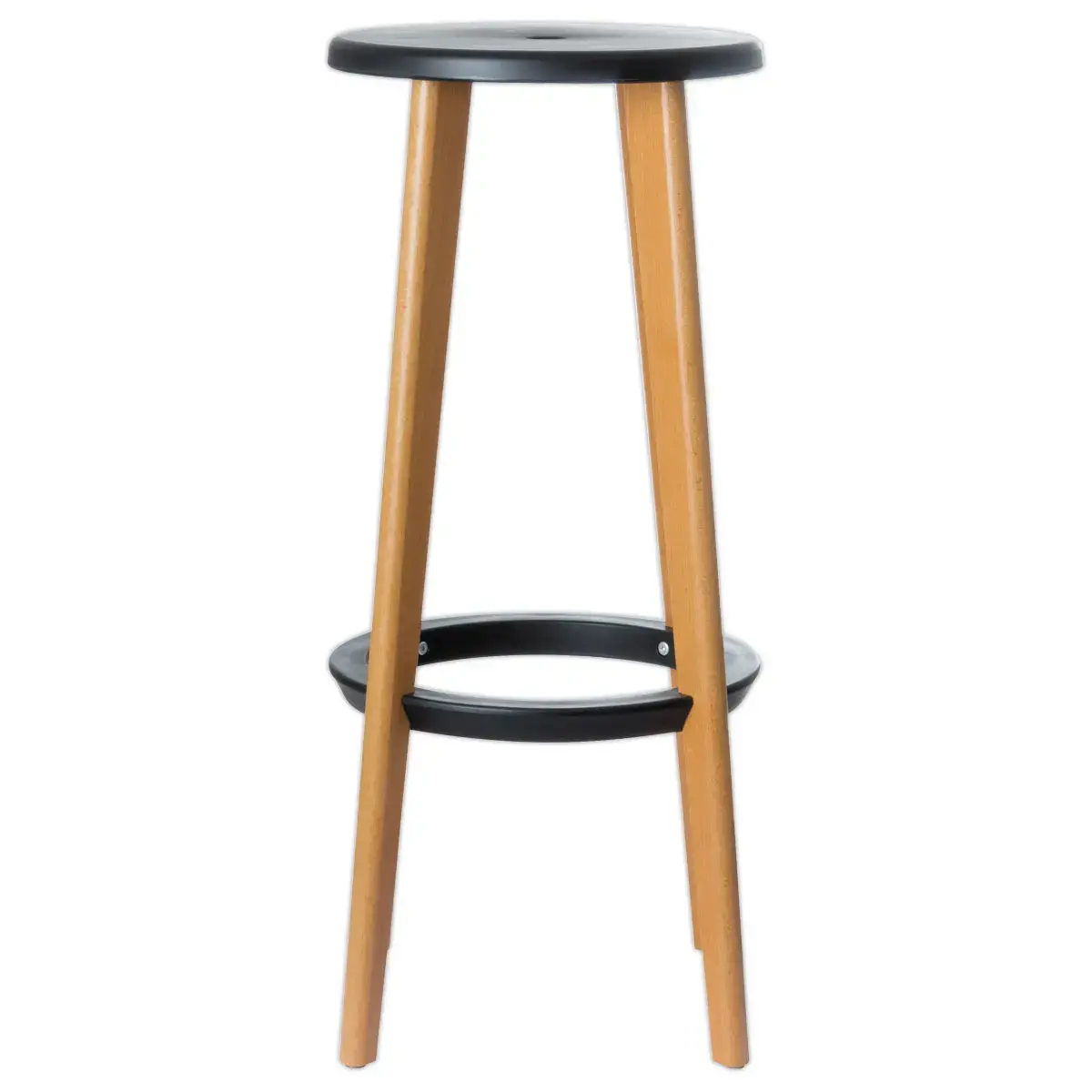 2 Tabourets WOODY pied h&ecirc;tre assise noire 