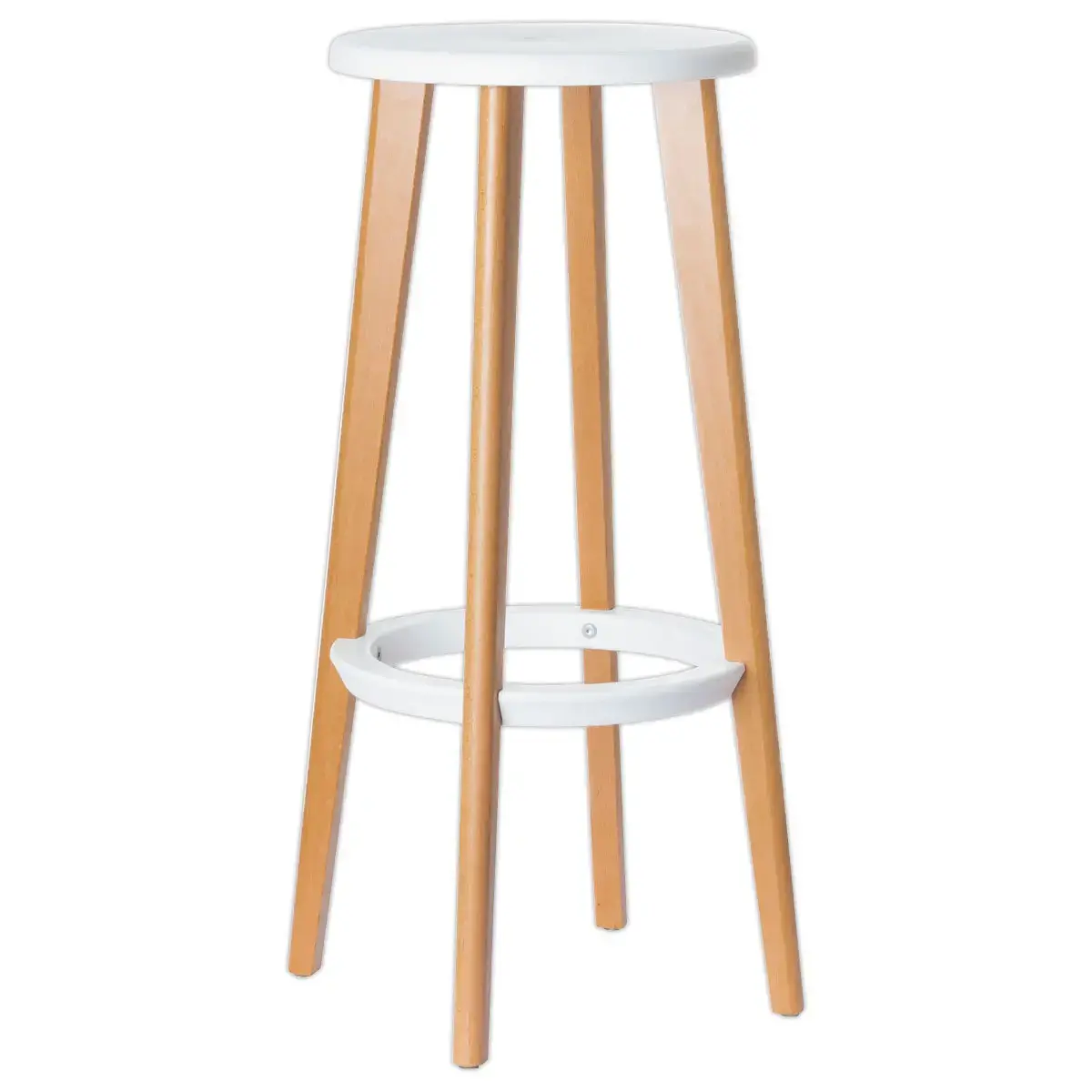 2 Tabourets WOODY pied hêtre assise blanche