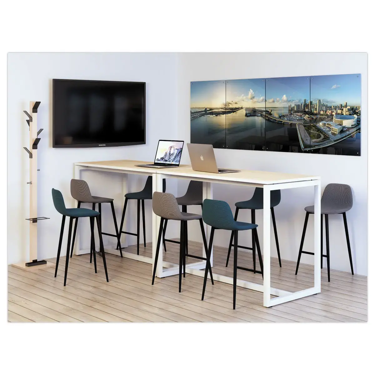 Table haute Easydesk - 150 x 75 cm - Pied blanc et plateau hêtre - PAPERFLOW