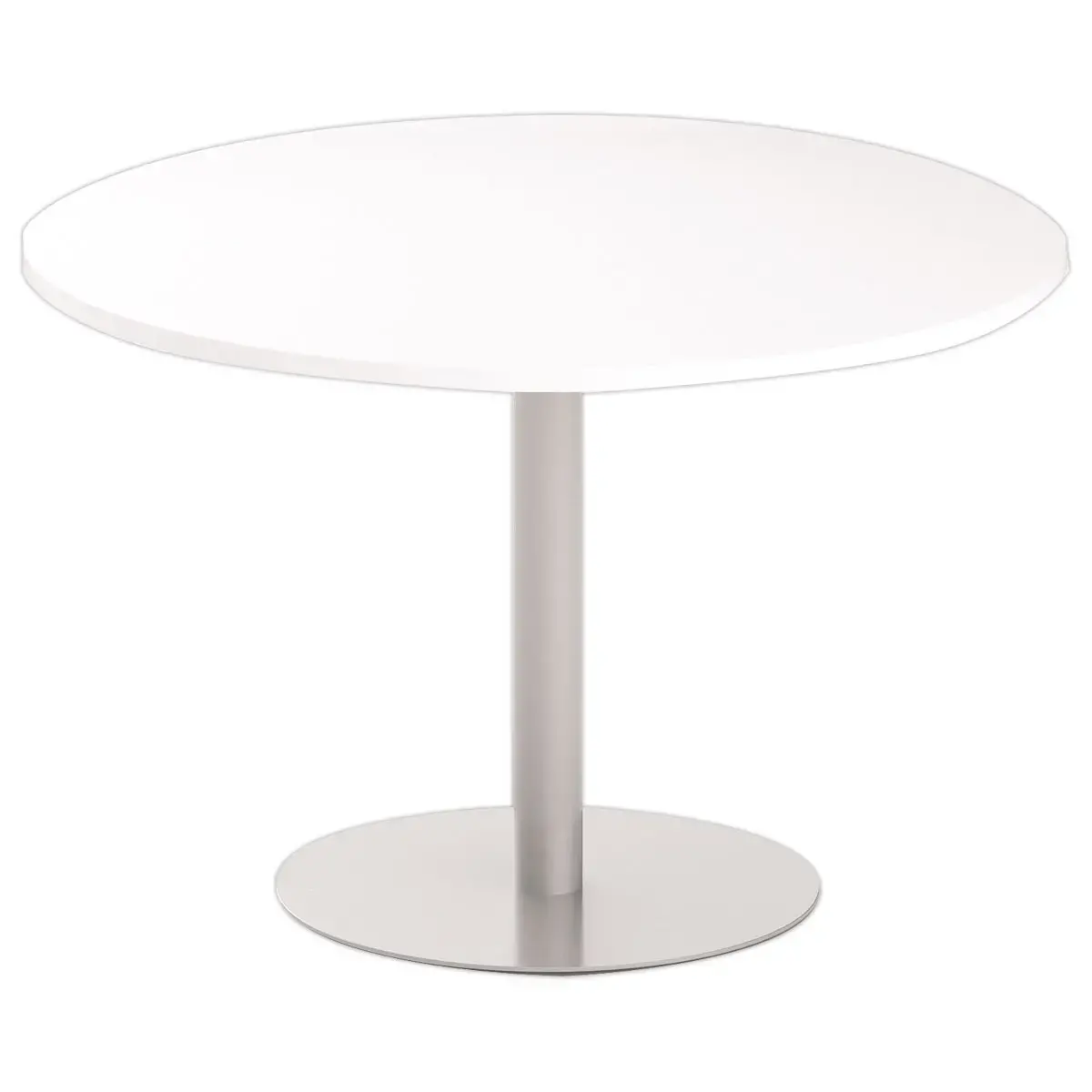 Table ronde diam 116 cm plateau blanc pied argent pied tulipe