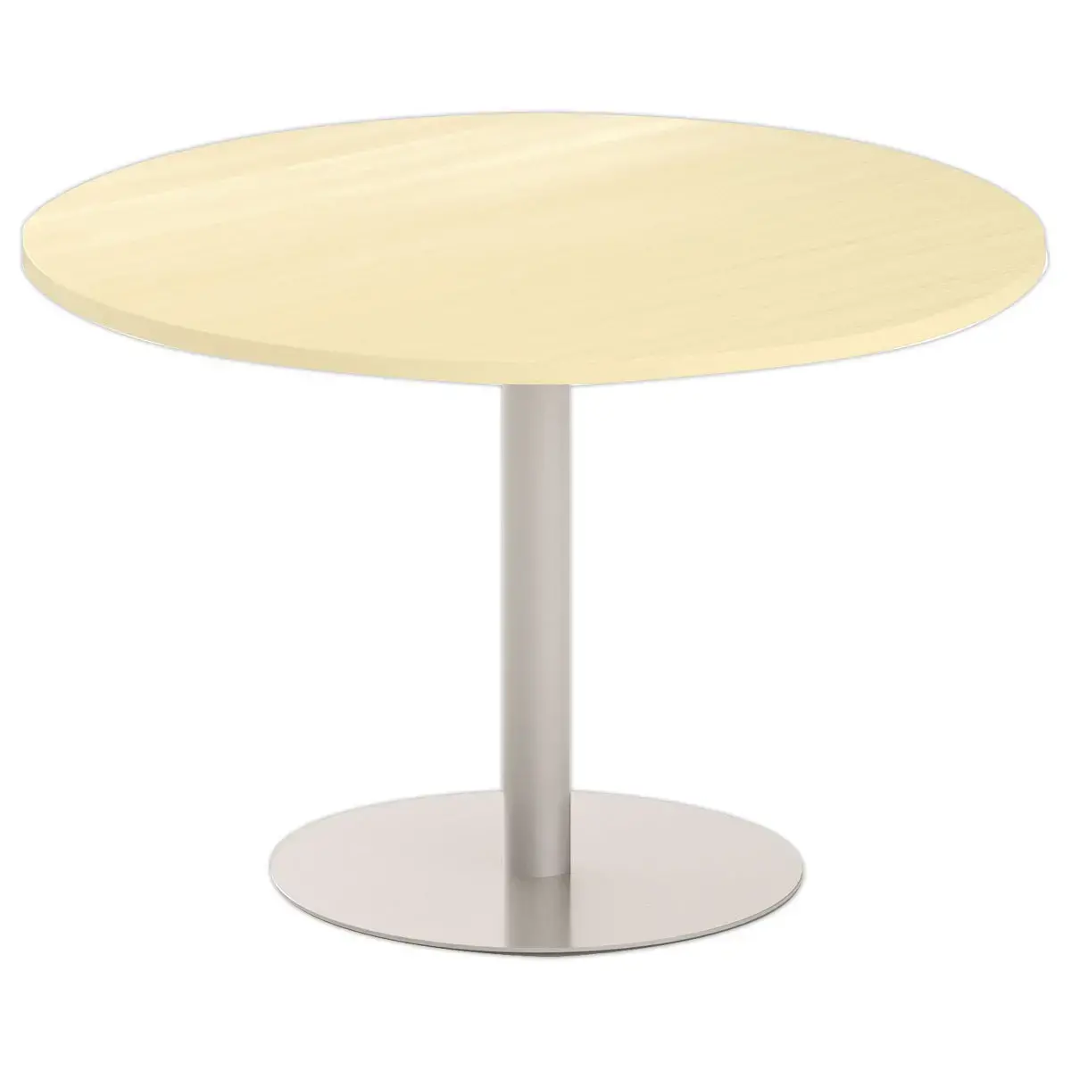 Table ronde diam 116 cm plateau h&ecirc;tre pied argent pied tulipe 