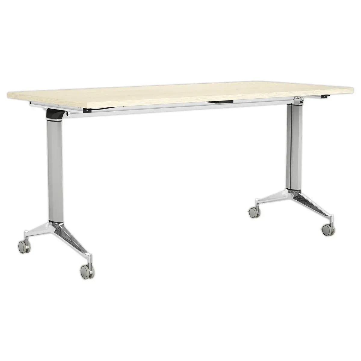 Table rabattable avec roulettes - 150x70 - H&ecirc;tre/alu 