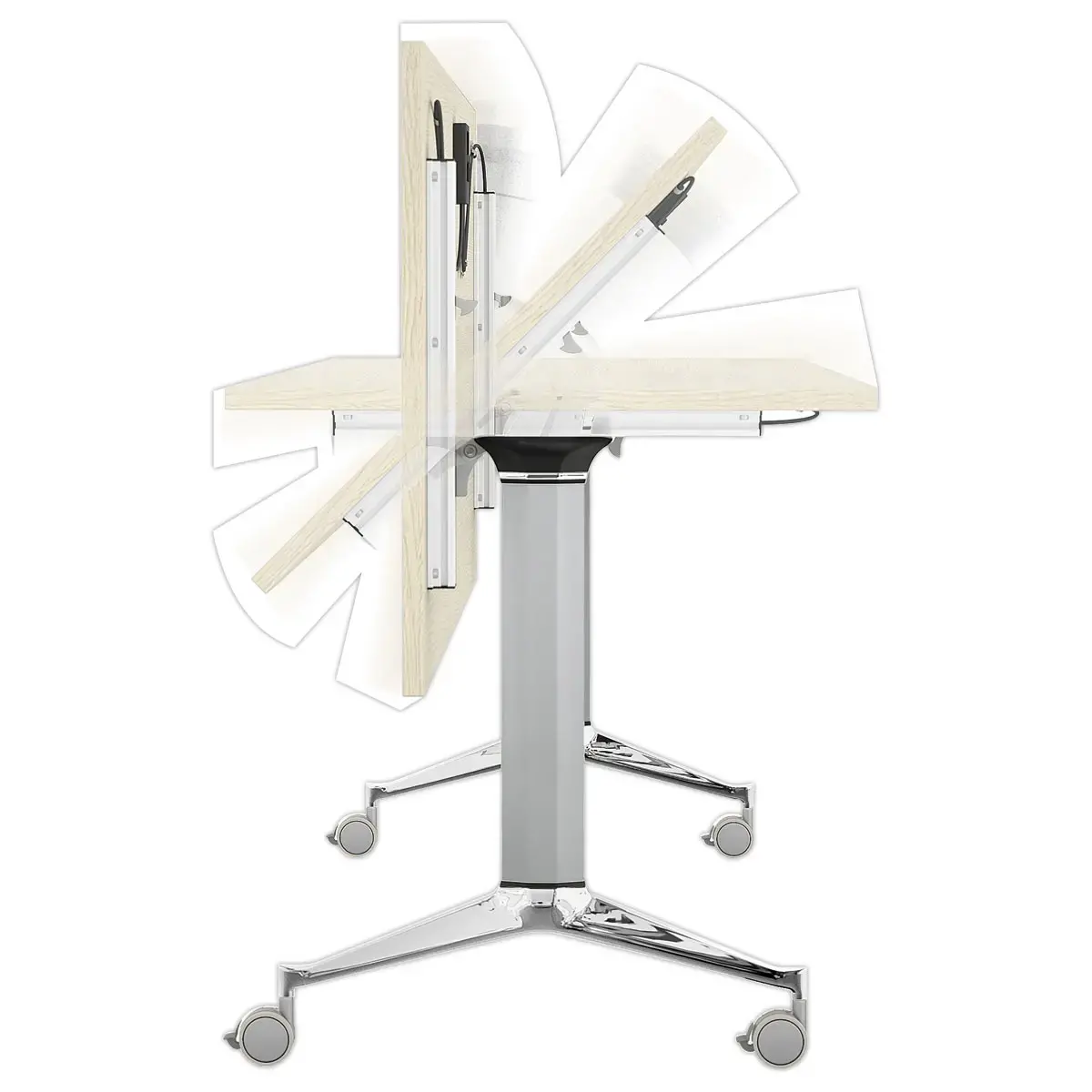 Table rabattable avec roulettes - 150x70 - H&ecirc;tre/alu 