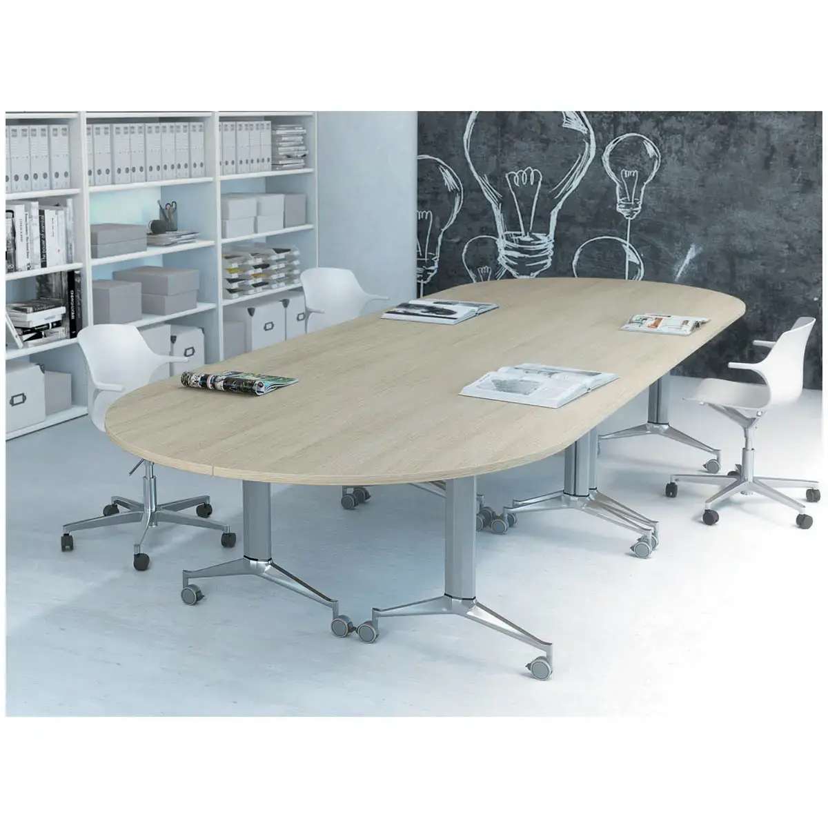 Table rabattable avec roulettes - 190 x 70 cm - H&ecirc;tre et alu - Angle &agrave; droite 