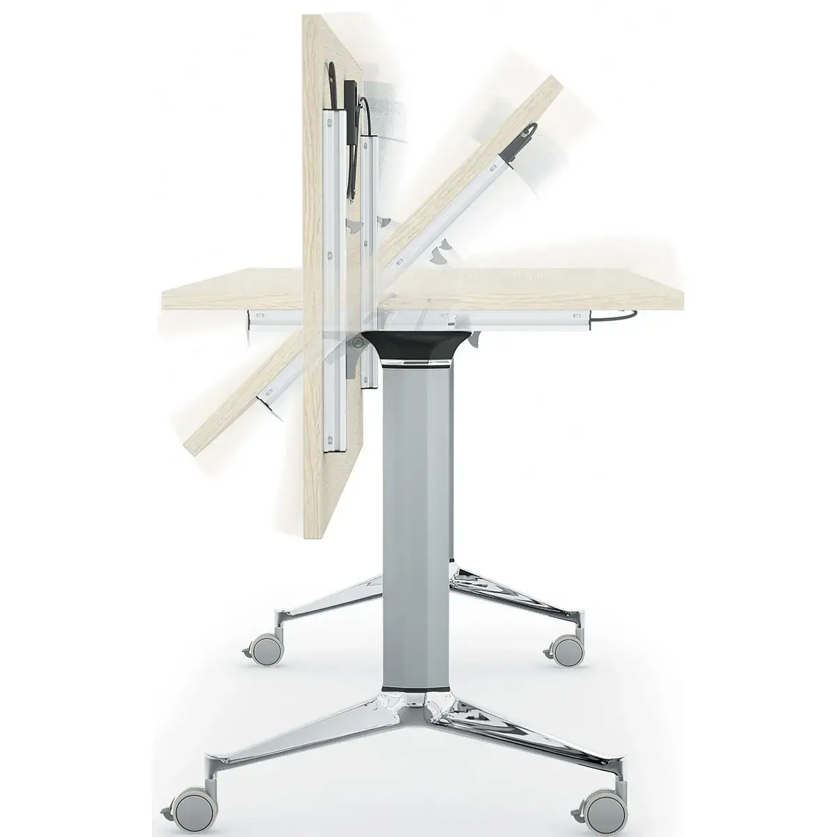 Table rabattable avec roulettes - 190 x 70 cm - Hêtre et alu - Angle à gauche