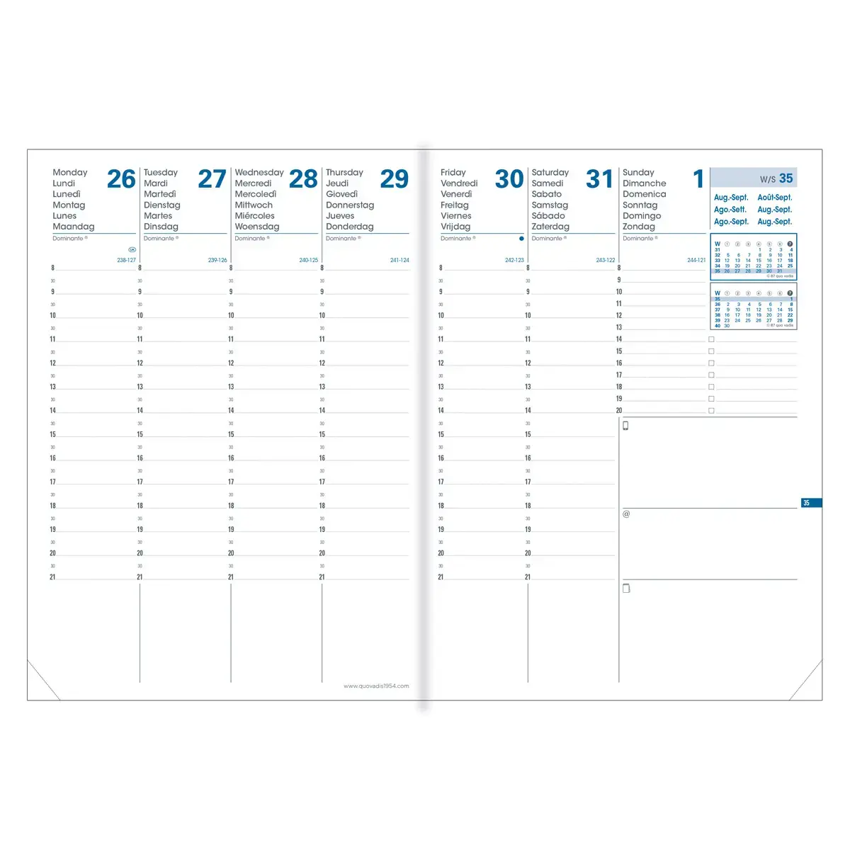 Agenda semainier Everest - 21x27cm - Bleu foncé - Septembre à septembre - QUO VADIS