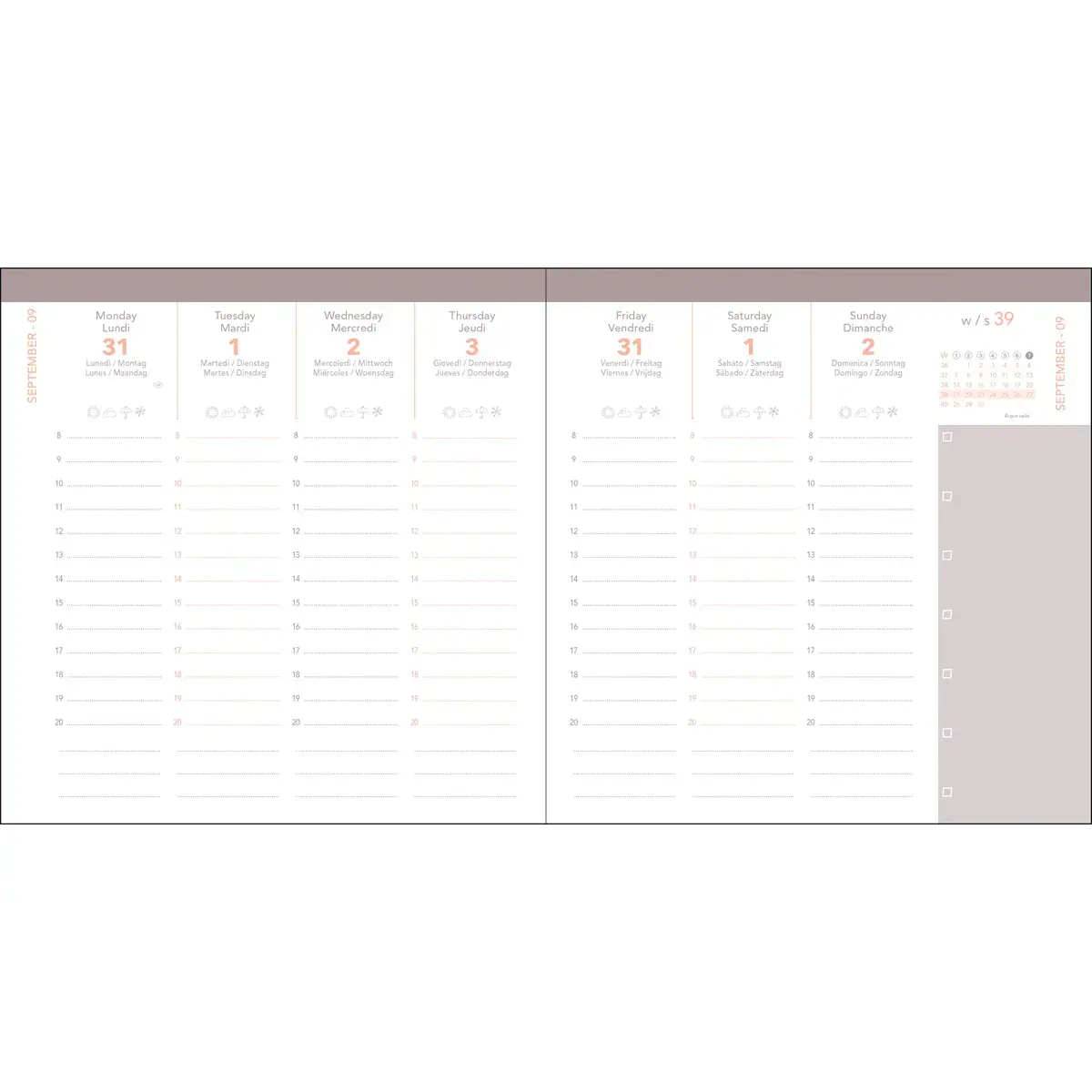 Agenda semainier AFFAIRES COLOR ML Ella - 10x15 cm - Beige - Décembre à décembre - QUO VADIS