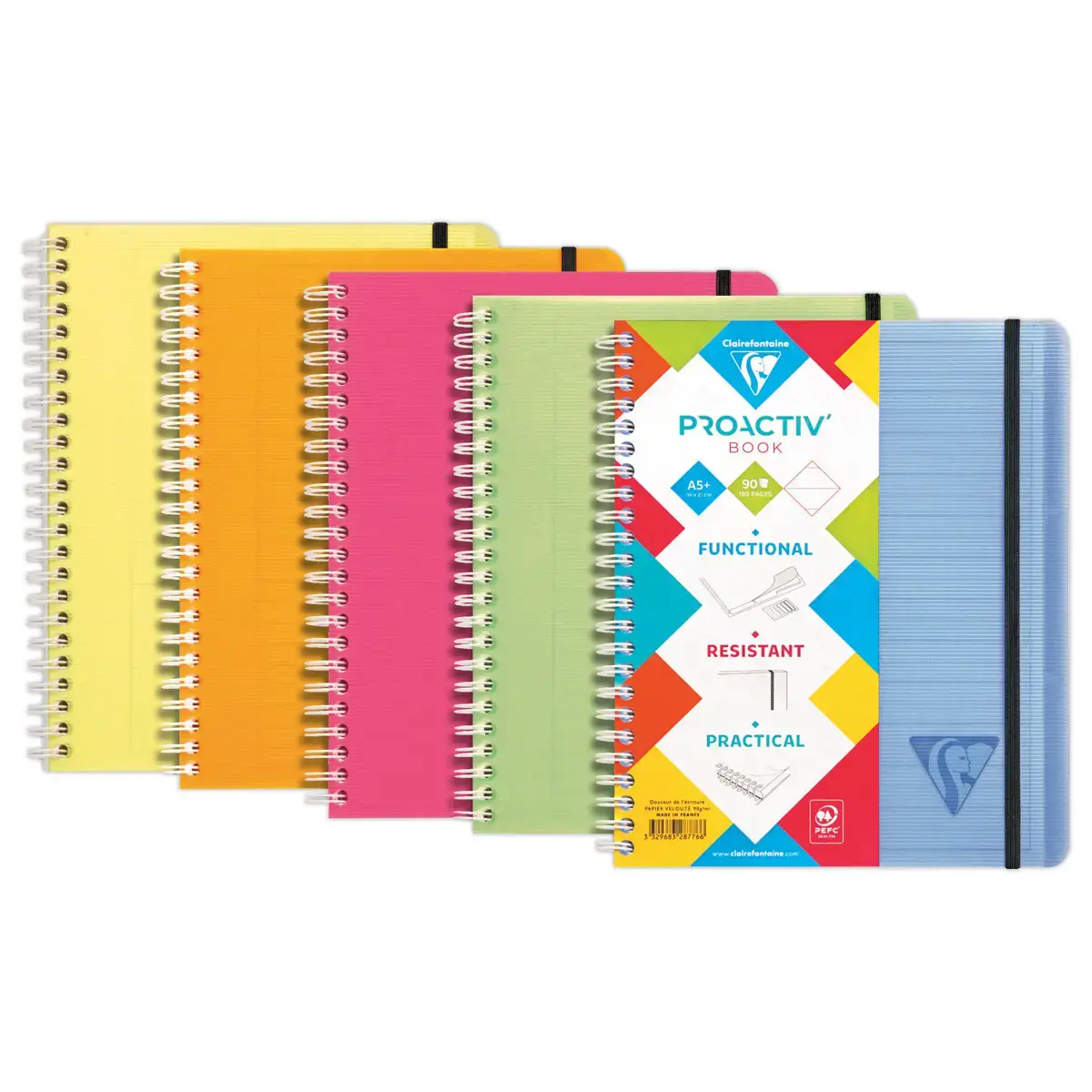 Cahier spirale A5+ Proactiv'Book - Lign&eacute; - CLAIREFONTAINE 