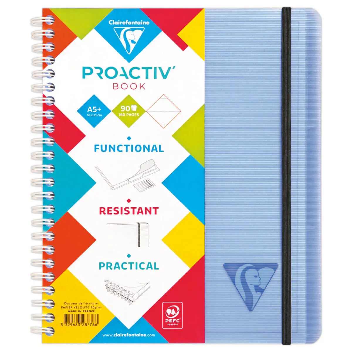 Cahier spirale A5+ Proactiv'Book - Lign&eacute; - CLAIREFONTAINE 
