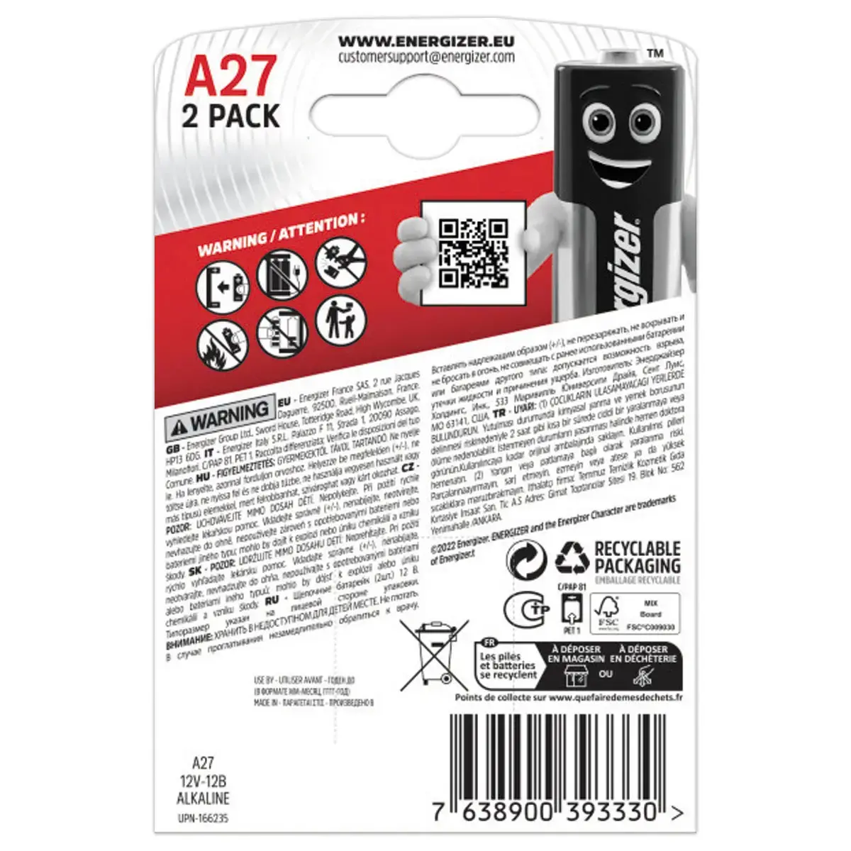 2 Piles alcalines Min A27 - 12V - ENERGIZER