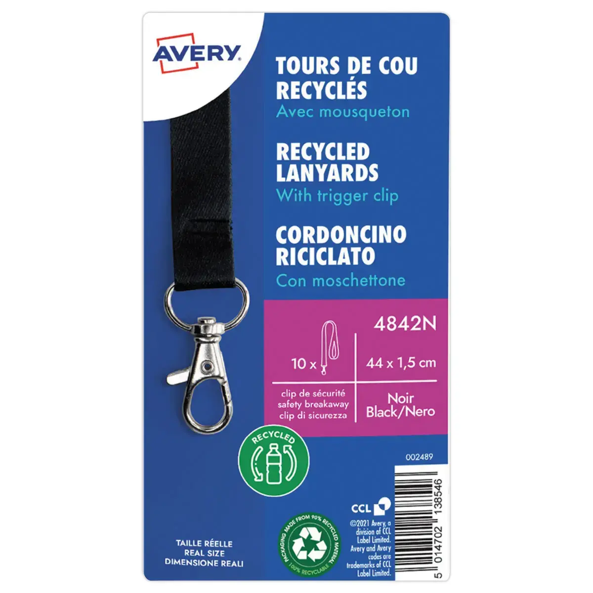 10 Tours de cou recyclés - Avec mousqueton - Noir - Avery