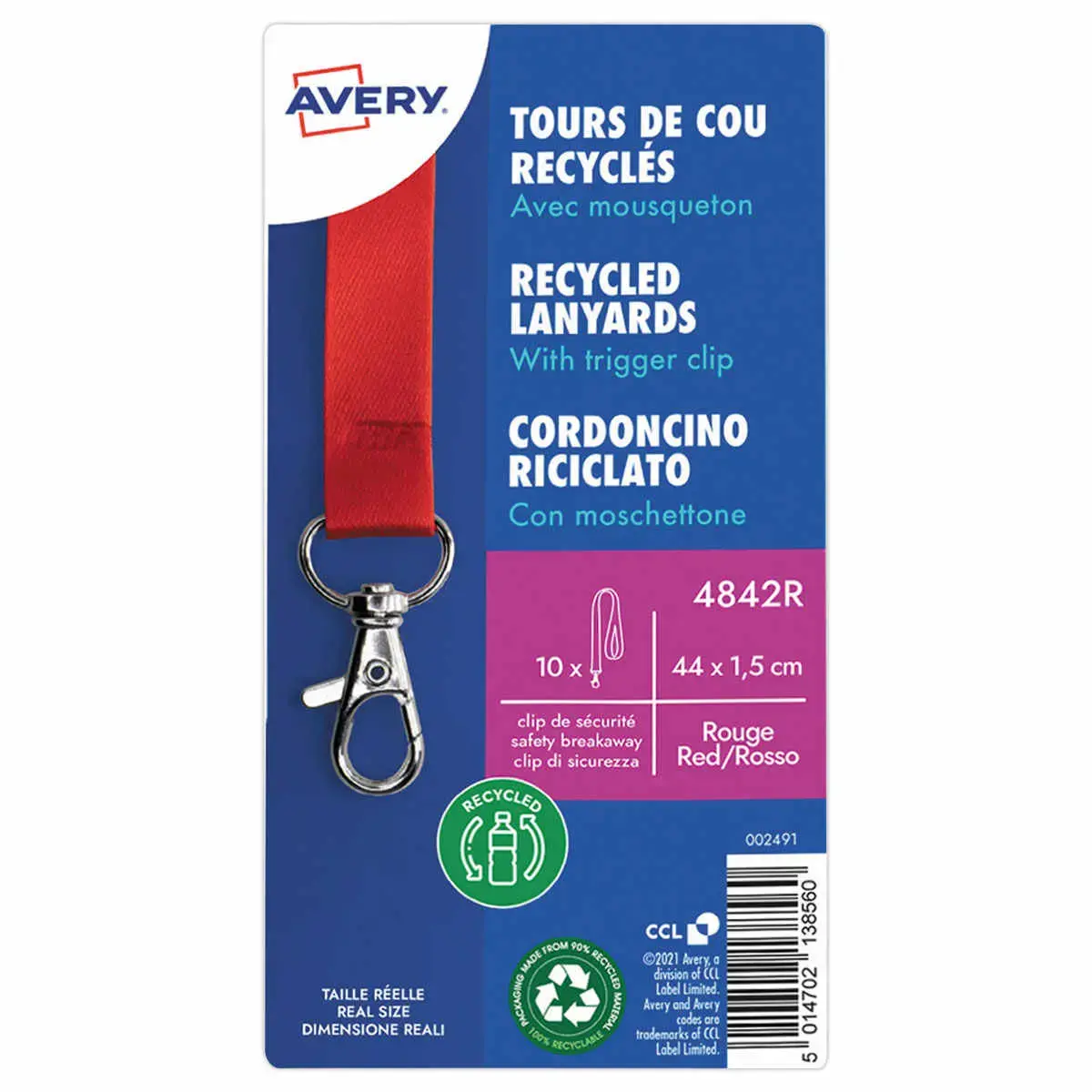 10 Tours de cou recyclés - Avec mousqueton - Rouge - Avery