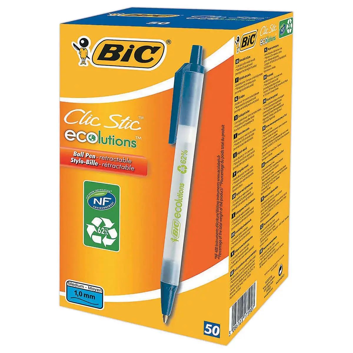 50 Stylos bille rétractables Click Stic Ecolutions - bleu - BIC