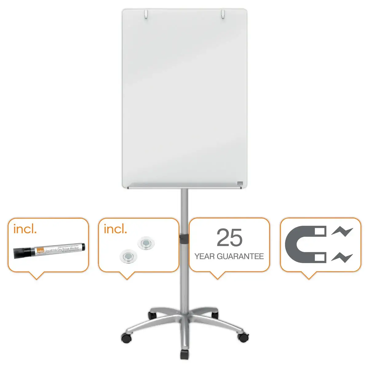 Chevalet magn&eacute;tique mobile en verre - 70 x 185 cm - NOBO 