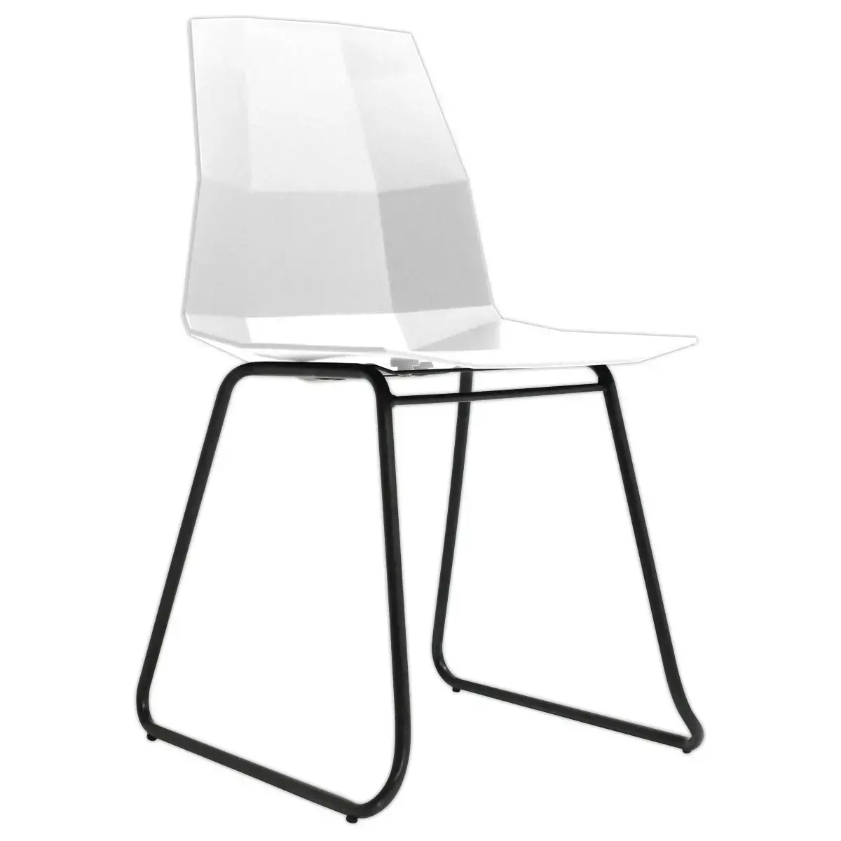 2 Chaises cube pieds trapèze noirs assise blanche montées