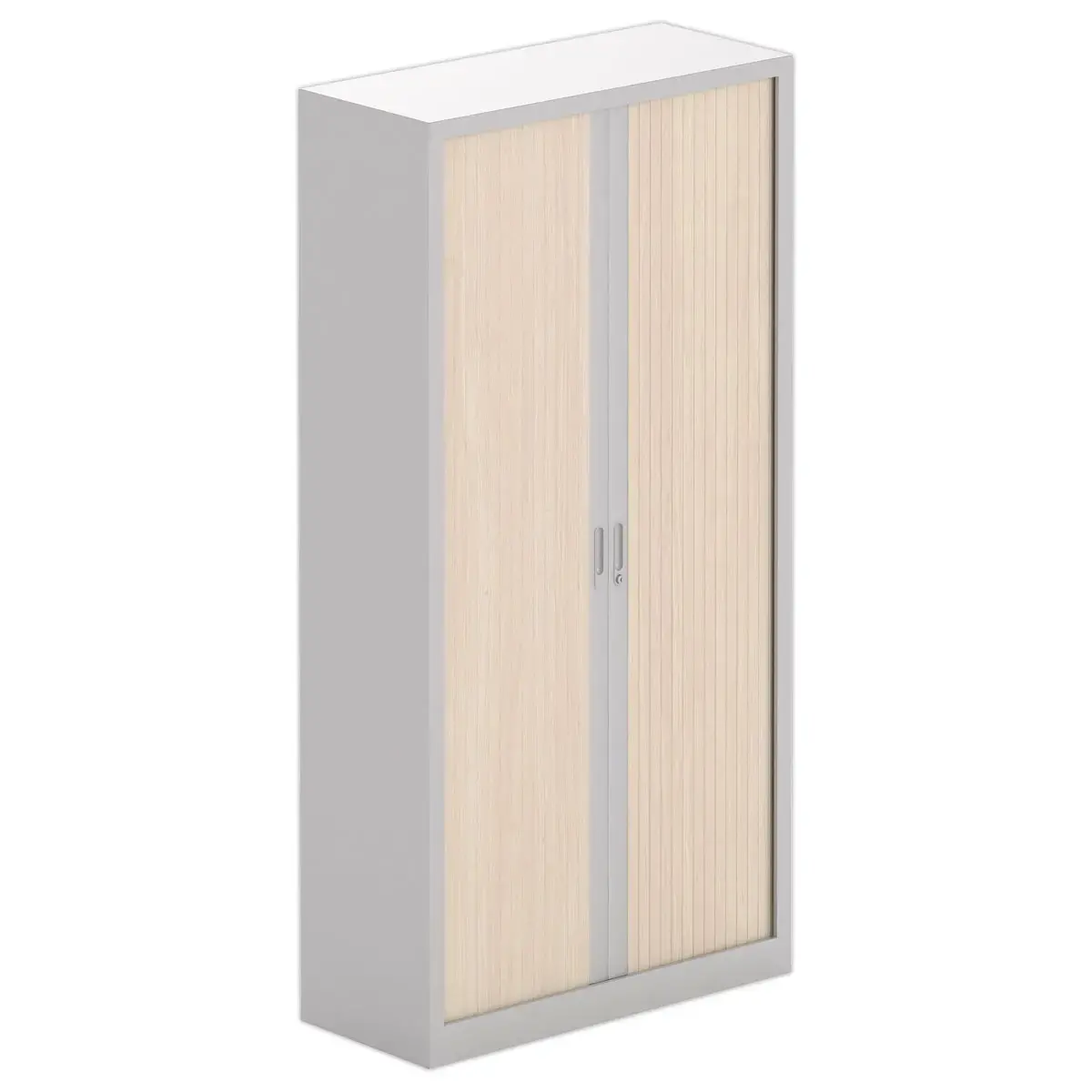 Armoire haute m&eacute;tallique - 198 x 100 cm - Aluminium/acacia clair 