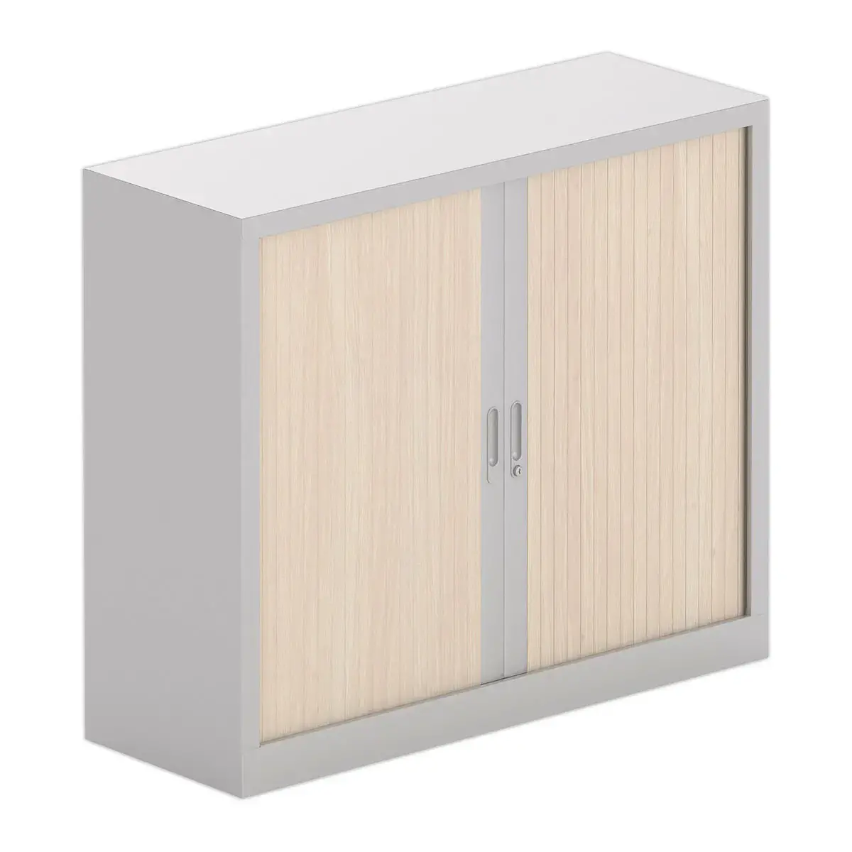 Armoire basse &agrave; rideaux &ndash; 100 x 120 cm &ndash; Acacia clair et aluminium 