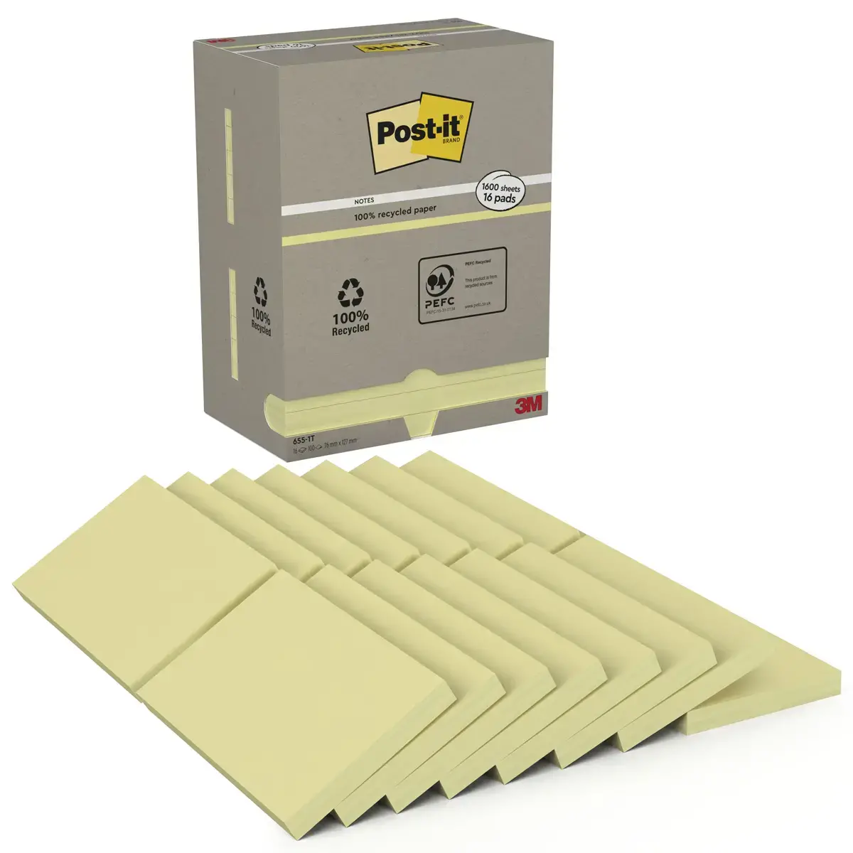 16 Notes repositionnables recycl&eacute;es - 76 x 127 mm - POST-IT 