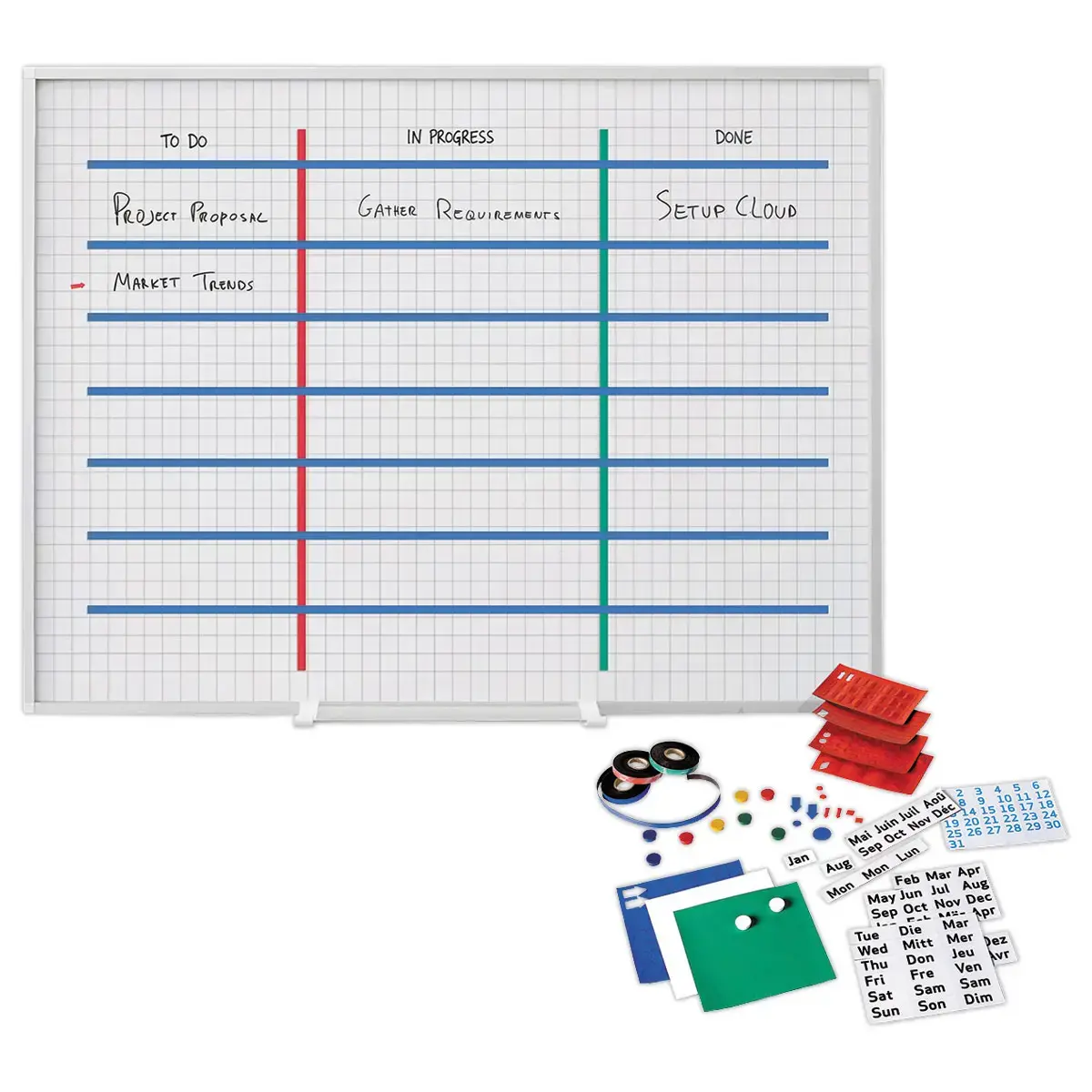 Planning magnétique Kanban - 120 x 90 cm - Cases 25 mm - BI-OFFICE