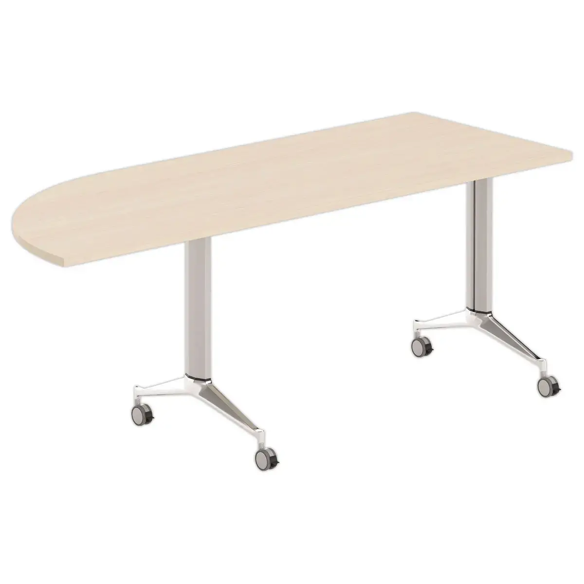 Table rabattable &agrave; roulettes - Angle &agrave; droite - Acacia clair et alu - 190x70 cm 