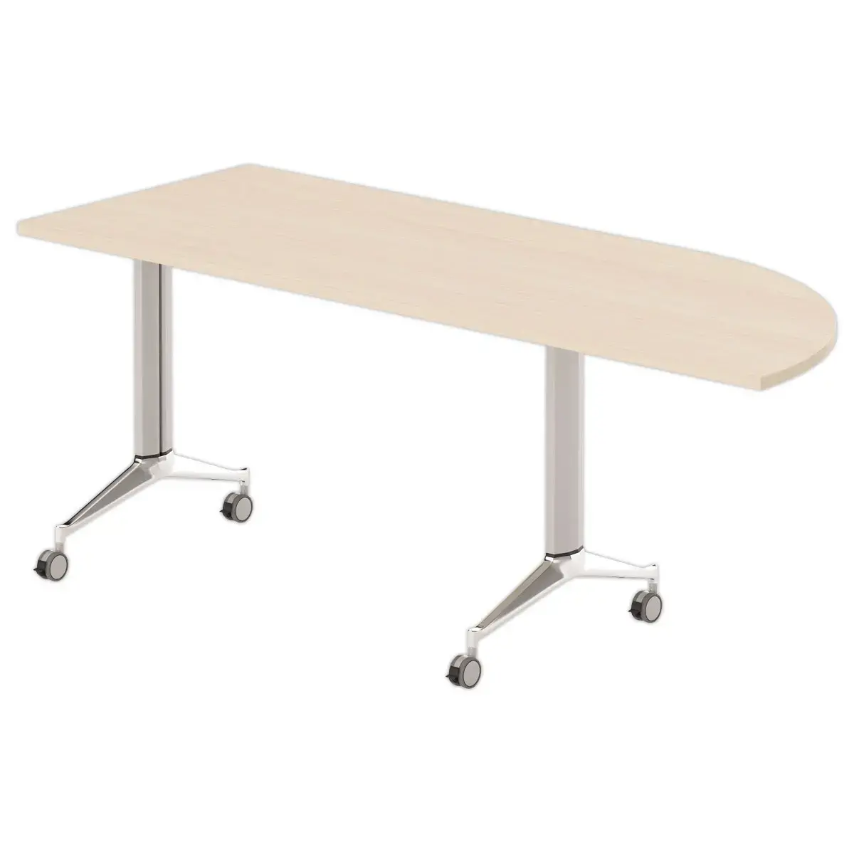 Table rabattable à roulettes - Angle gauche - Acacia clair et alu - 190x70 cm