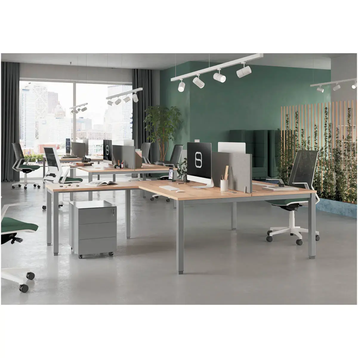 Bureau vis &agrave; vis 4 pieds 140 X 160 X 74 h&ecirc;tre/alu 