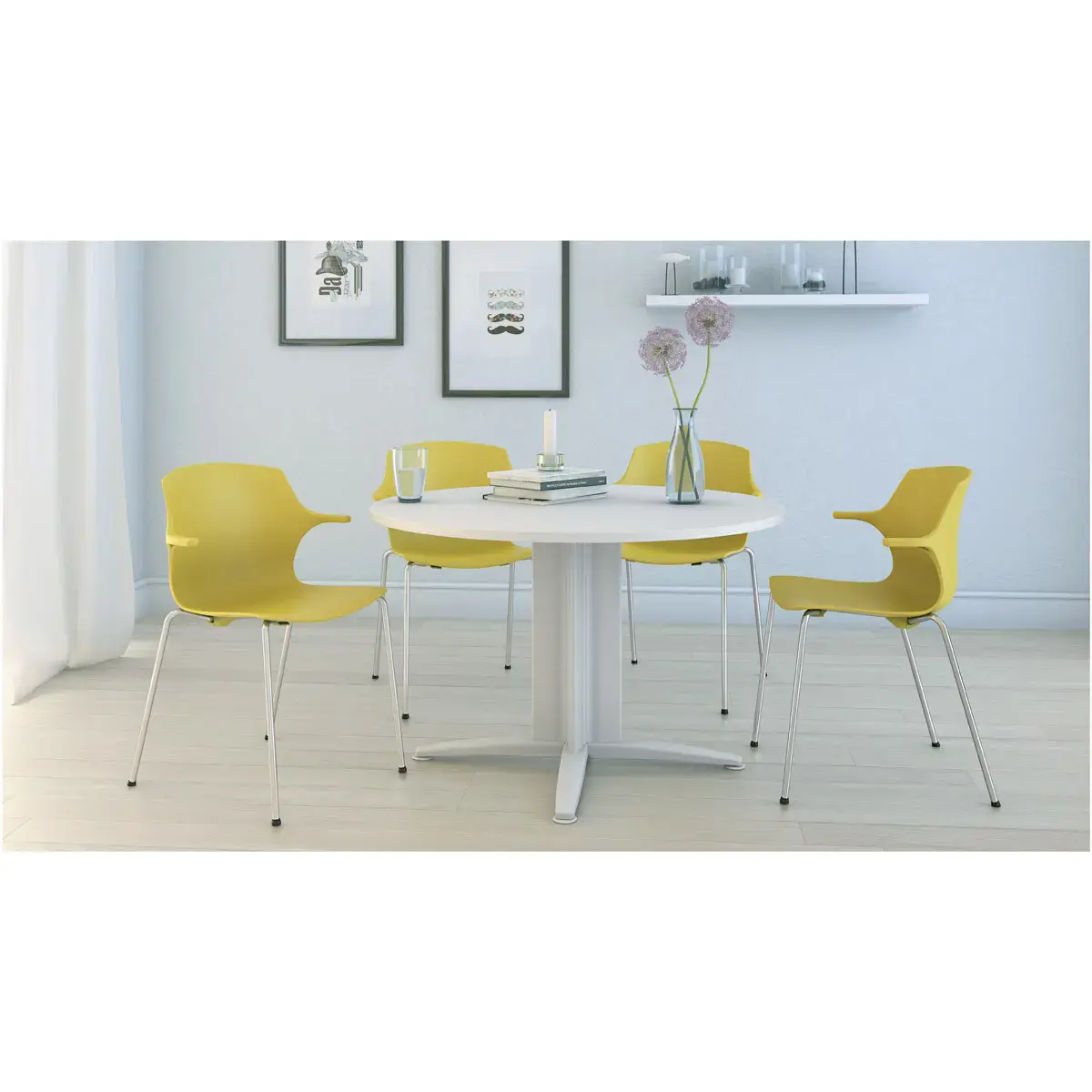 Table réunion ronde diam. 116 cm acacia/aluminium