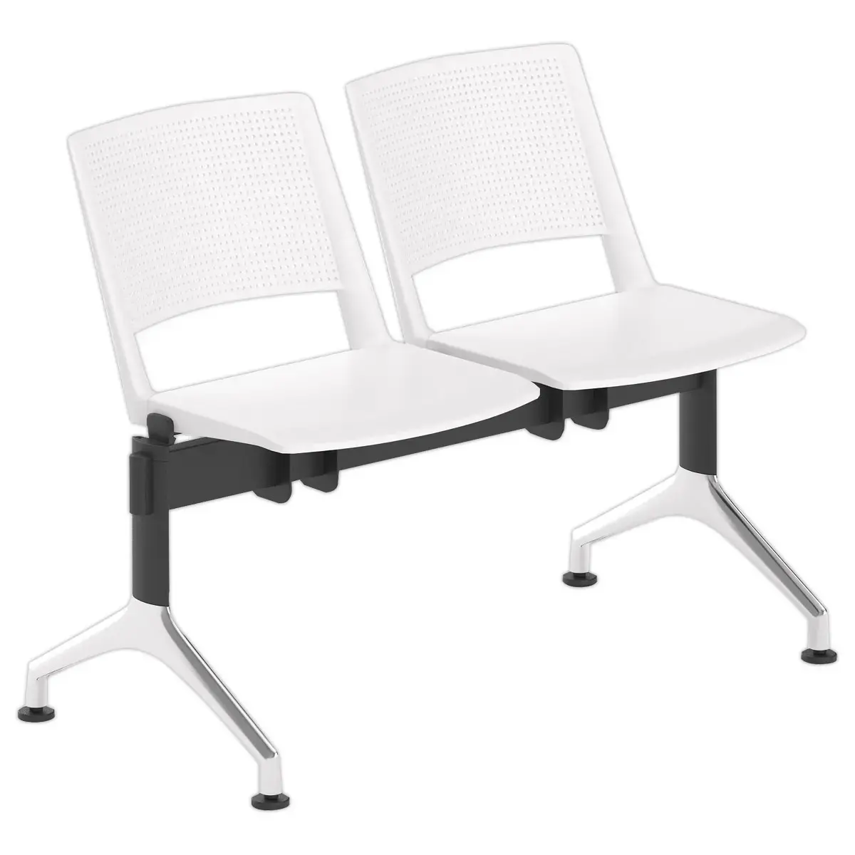 Poutre 2 places si&egrave;ges blancs TOM structure noire pieds alu sans acc. 
