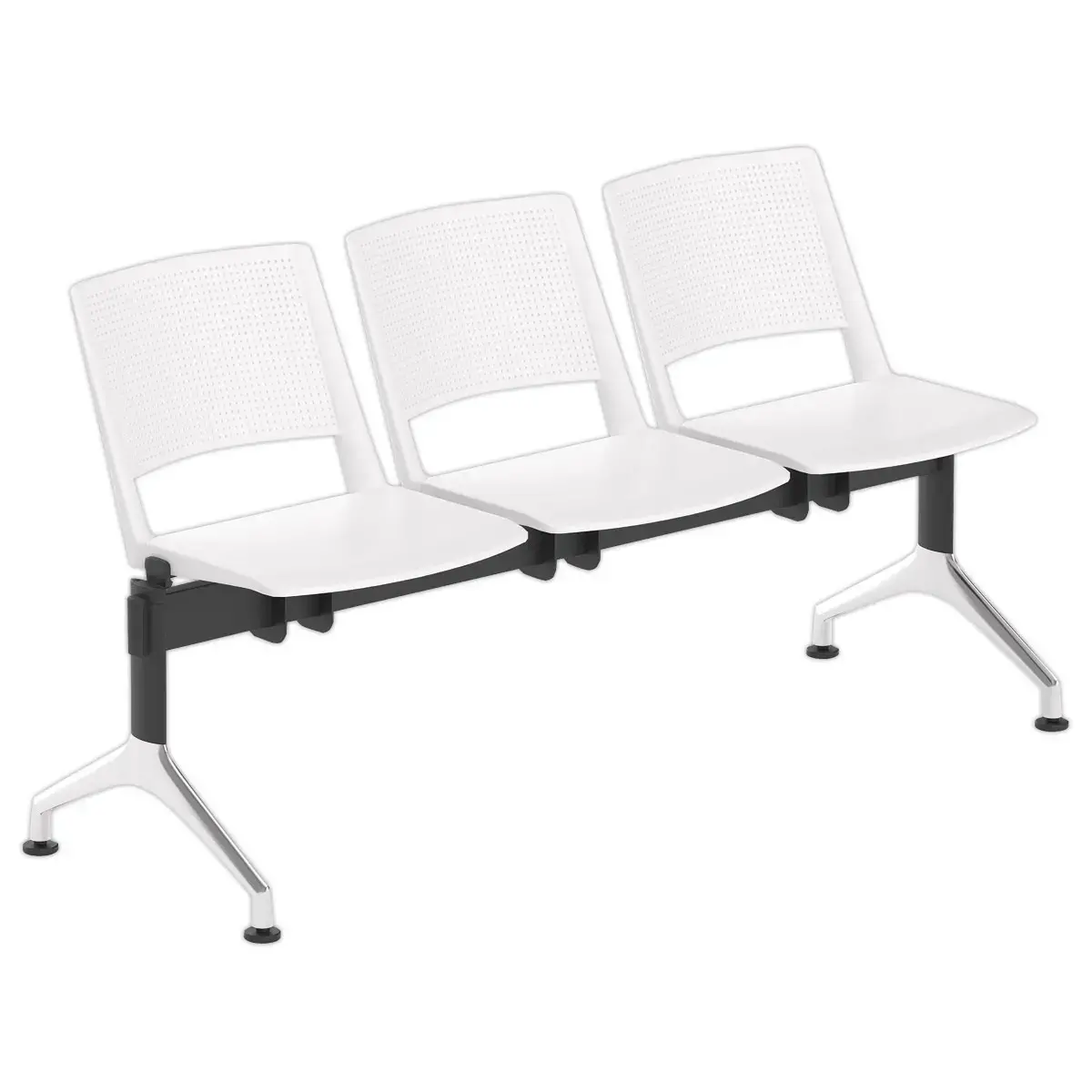 Poutre 3  places si&egrave;ges blancs TOM structure noire pieds alu sans acc. 