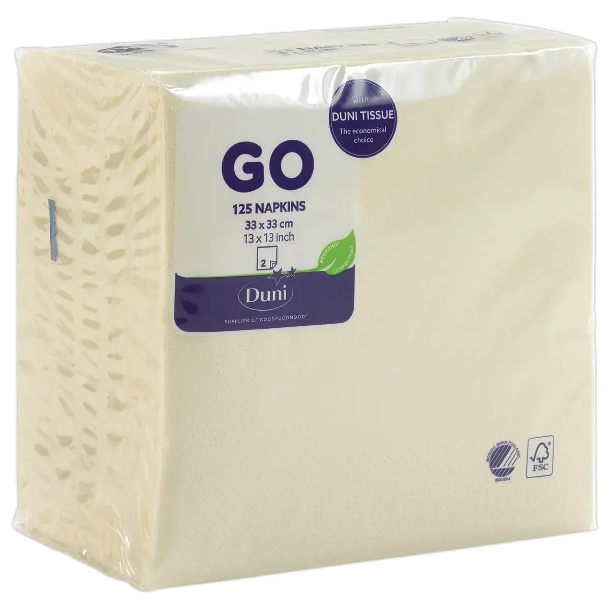 125 Serviettes double &eacute;paisseur - 33x33cm - Blanc cass&eacute; - DUNI 