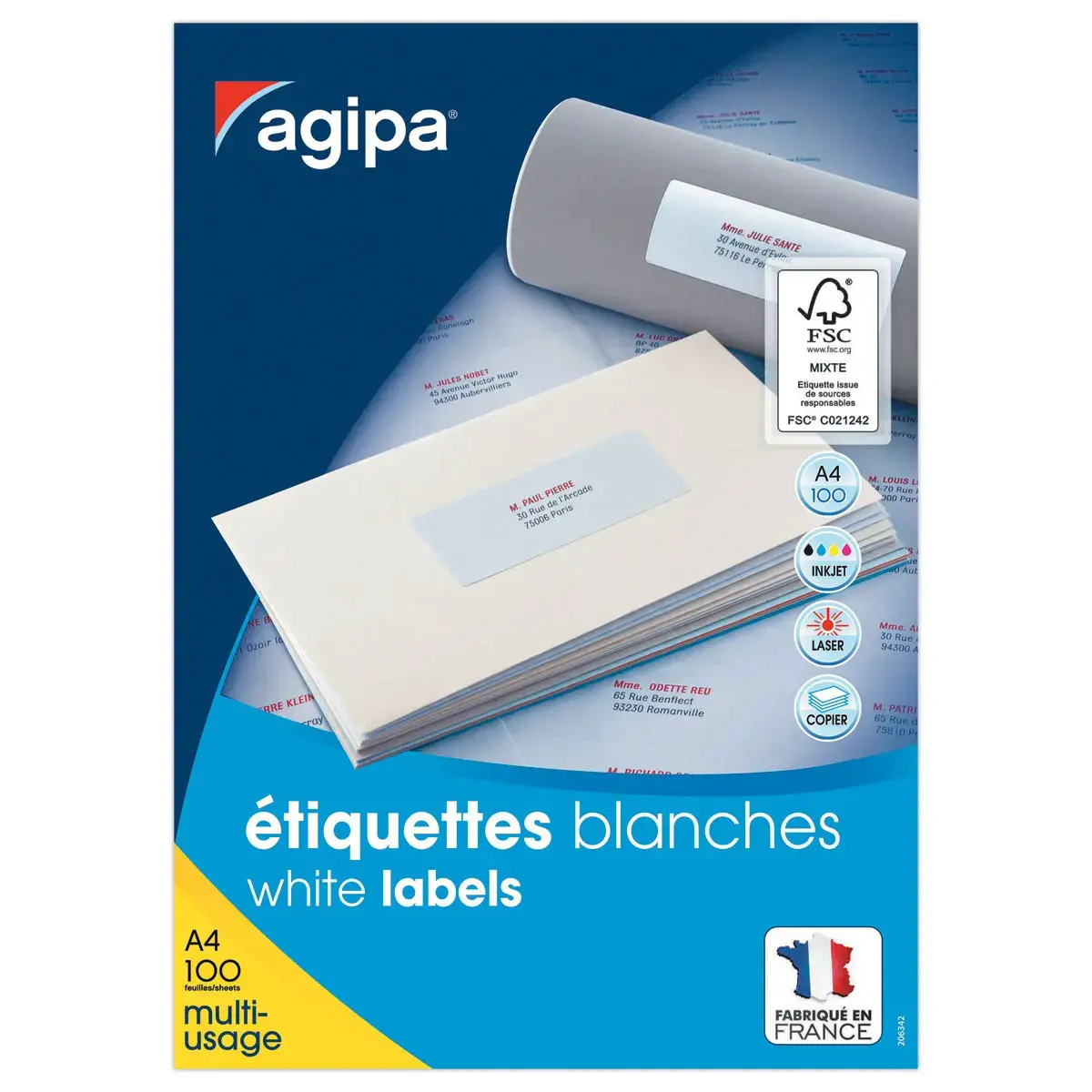 100 Planches d'étiquettes multiusages 70x70 mm soit 1200 étiq/boîte