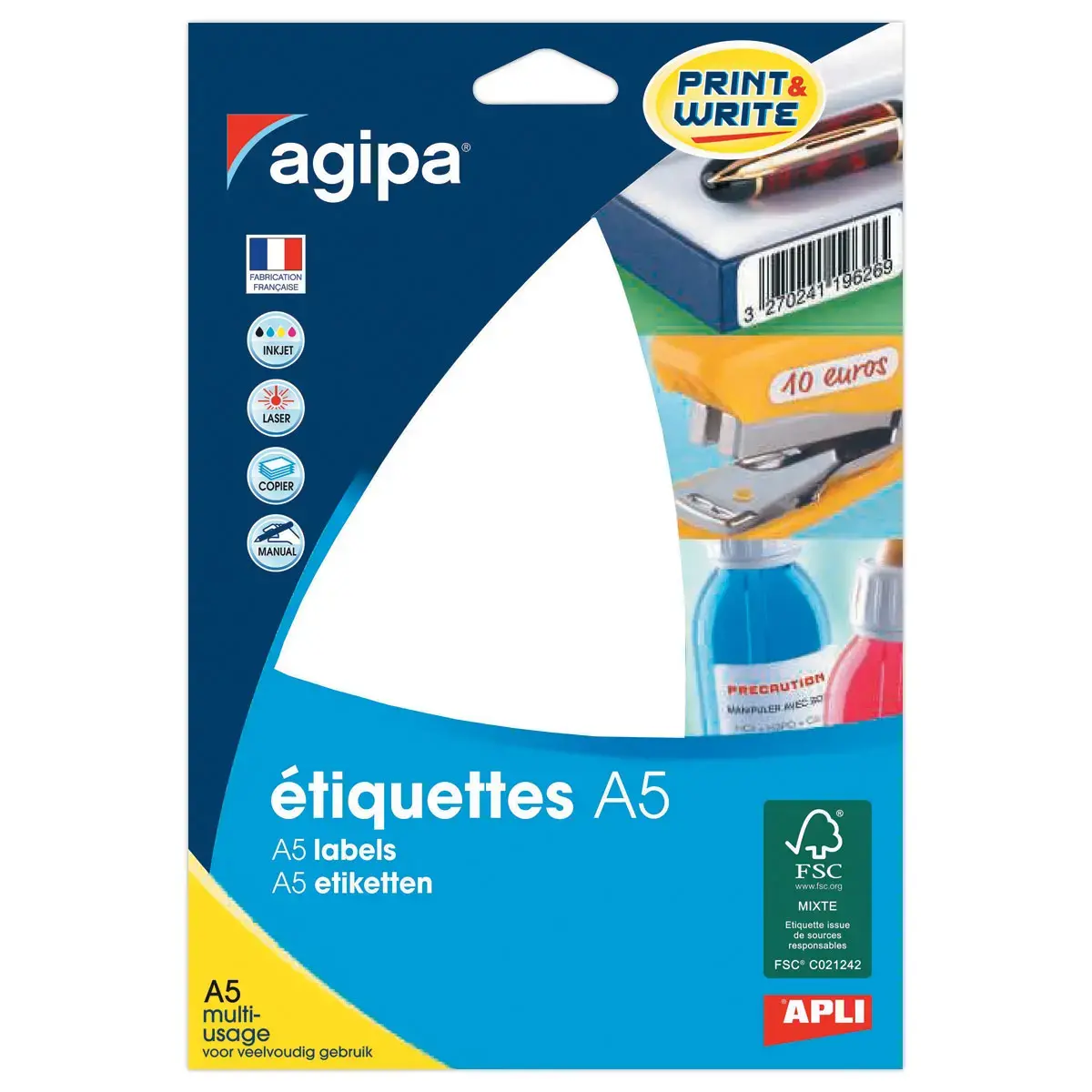 16 Planches d'&eacute;tiquettes multi-usages 48,5x18,5 mm, blanc - 448 &eacute;tiq 