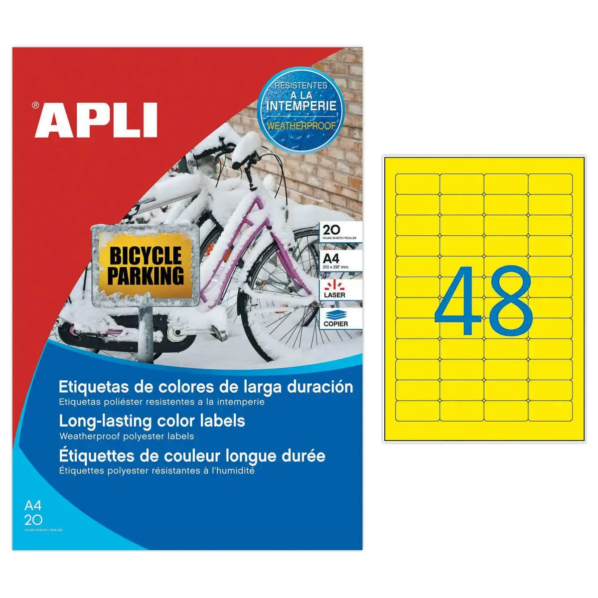 20 Planches d'étiquettes inaltérables laser 45,7x21,2mm 960 étiq jaune