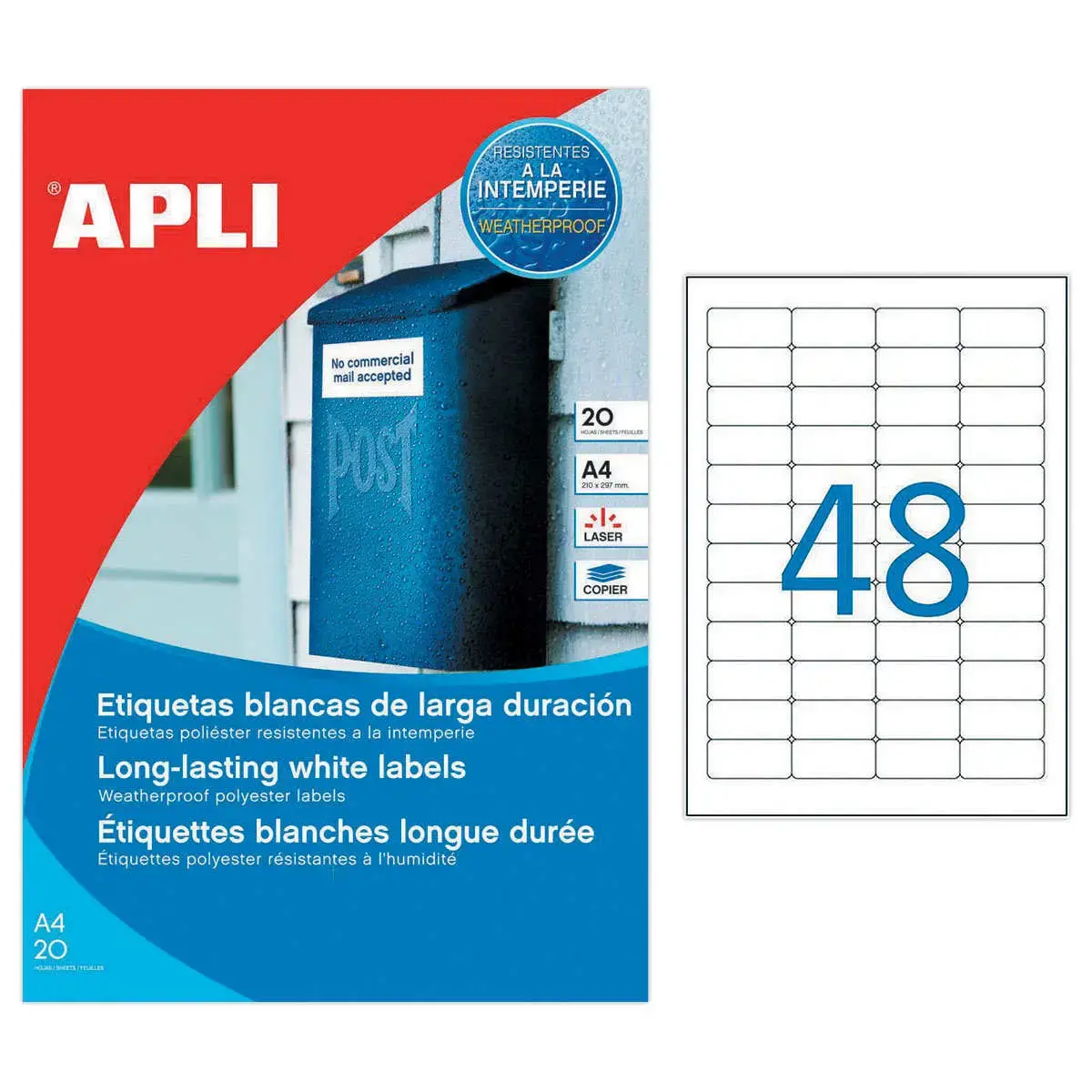 20 Planches d'étiquettes inaltérables laser 45,7x21,2mm 960 étiq. blanc