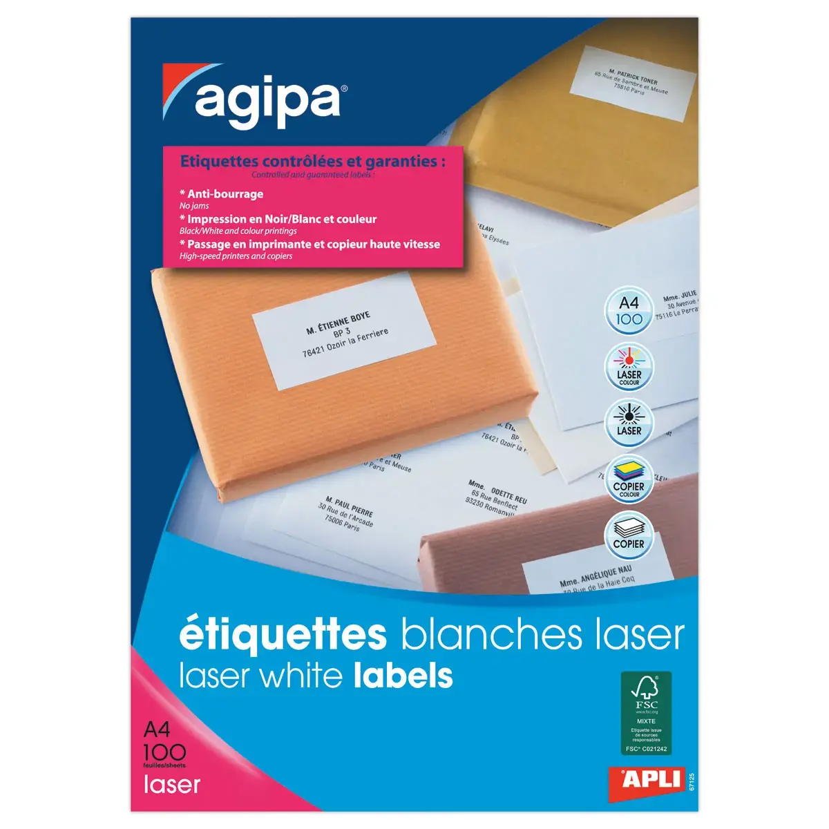 100 Planches de mini &eacute;tiquettes 38,1x21,2 mm soit 6500 &eacute;tiq/bo&icirc;te 