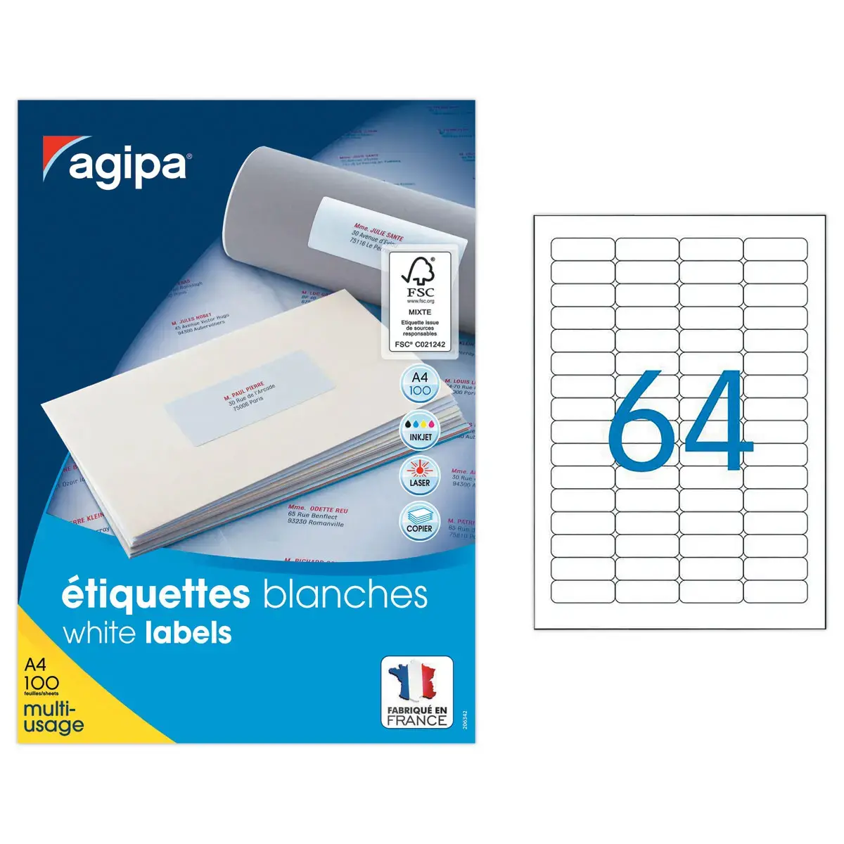 100 Planches de mini &eacute;tiquettes 45,7x 16,9mm soit 6400 &eacute;tiq/bo&icirc;te 