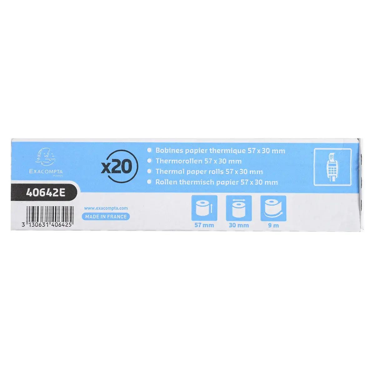 10 Bobines de papier terminaux carte bancaire sans BPA - 57 x 30 x 12 mm - EXACOMPTA 