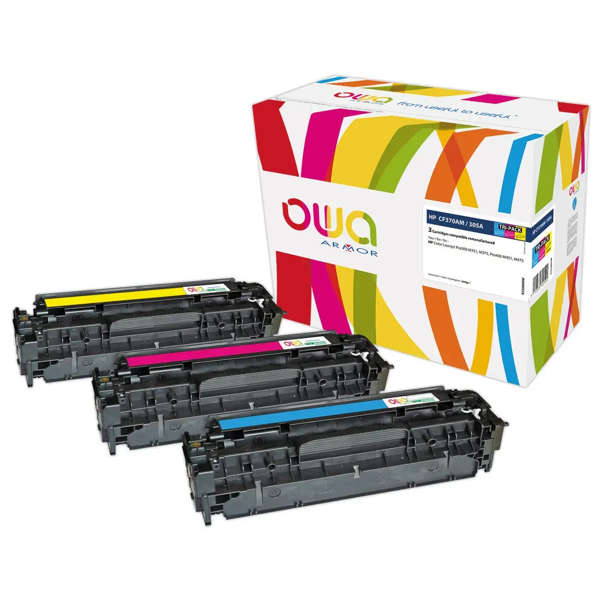 3 Toners éq. HP 305A - Cyan, Magenta, Jaune - OWA