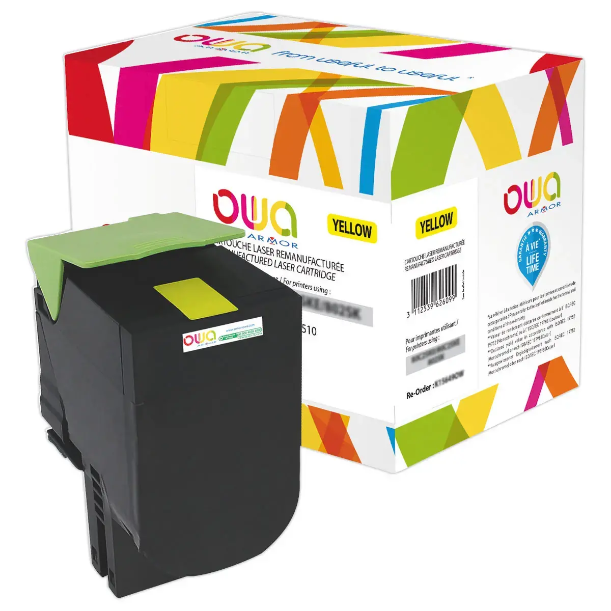 Toner &eacute;q. LEXMARK 80C2HYE, LEXMARK 80C2HY0 - Haute capacit&eacute; - Jaune - OWA 
