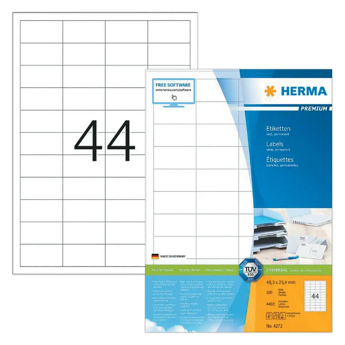 étiquettes HERMA 4272 48,3 x 25,4 blanc permanent