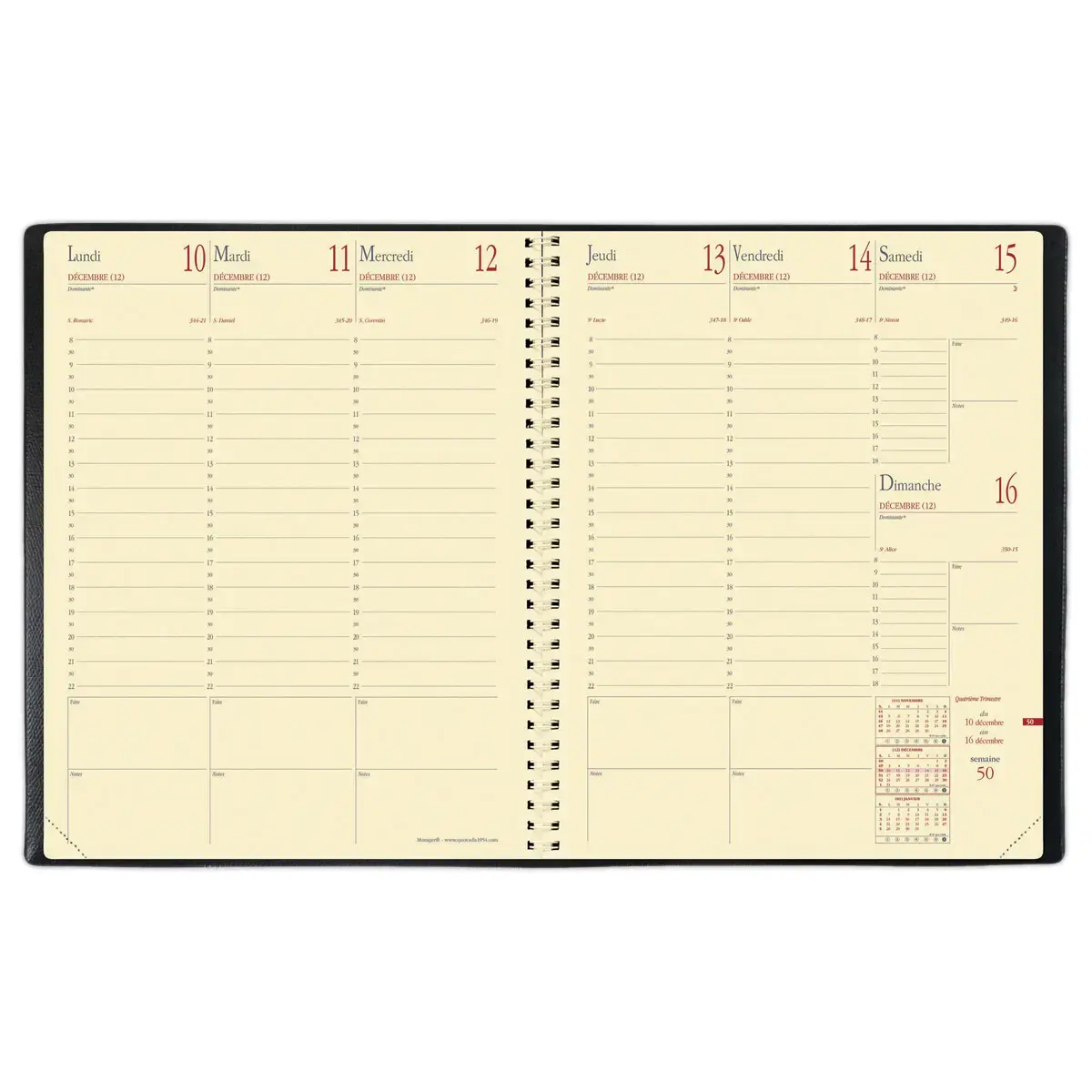 Agenda semainier Soho - 21x27cm - Noir à spirale - Janvier à décembre - QUO VADIS