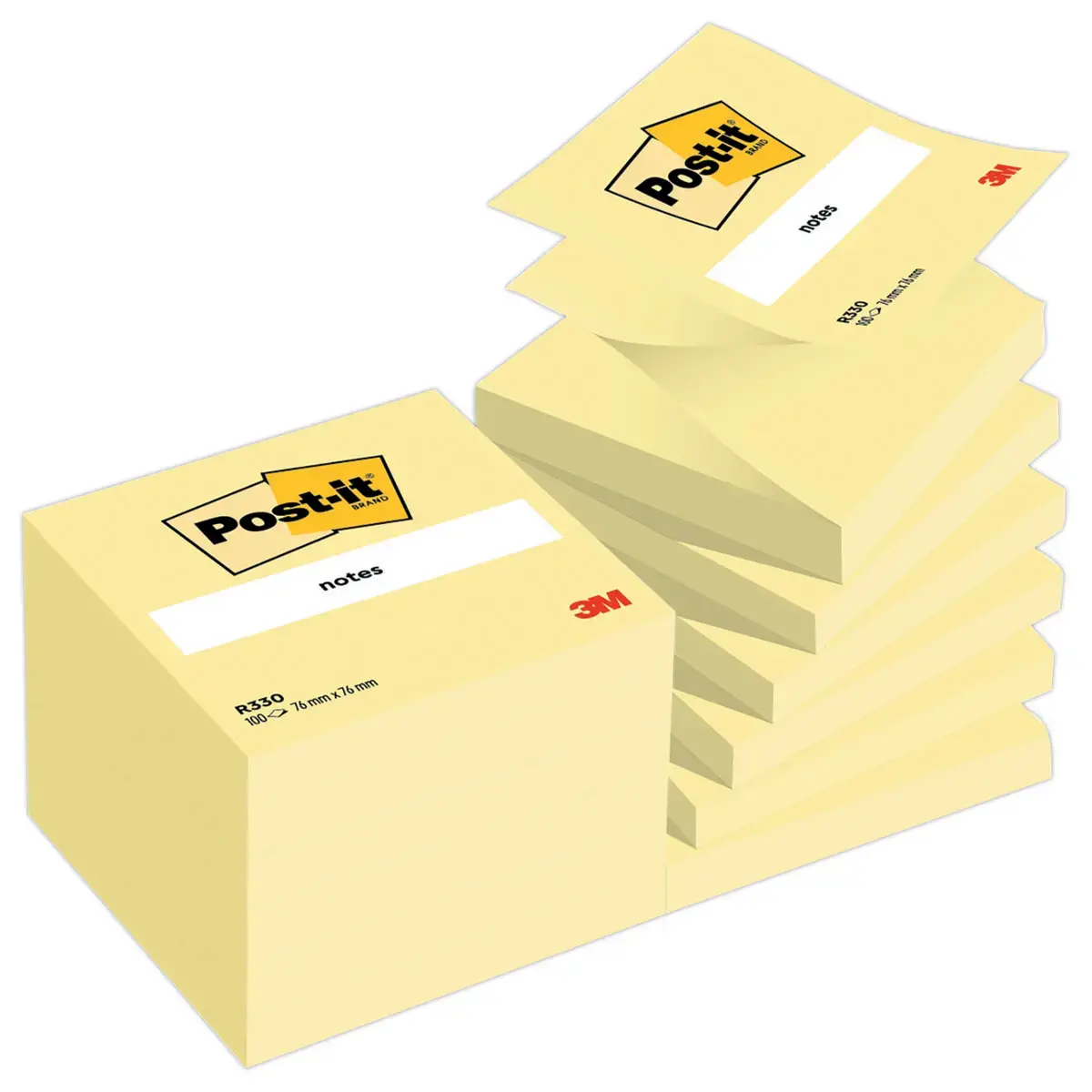 12 Notes repositionnables ZNotes - 76x76 mm- jaune - 100 feuilles - POST IT