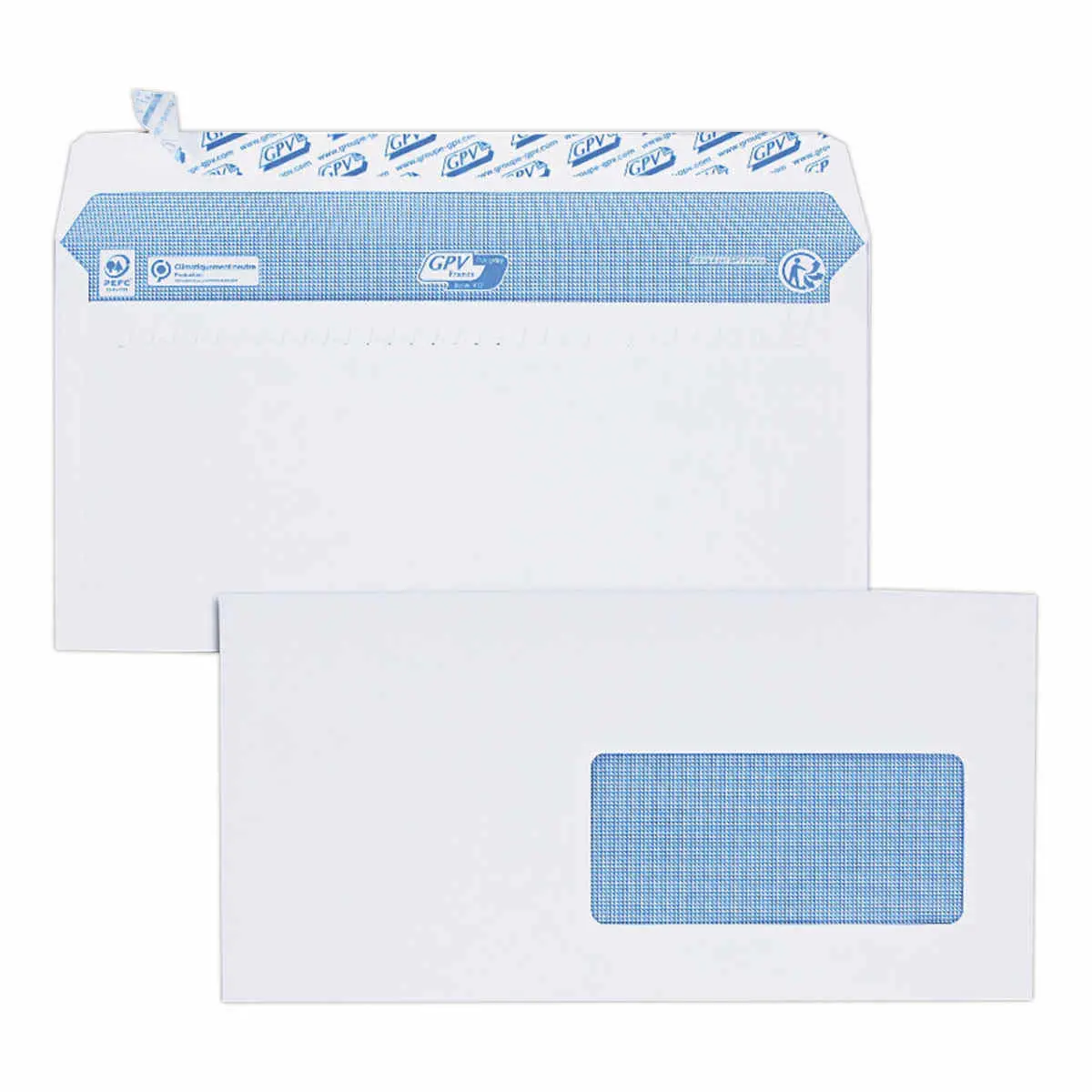 200 Enveloppes blanches avec fenêtre - 110 x 220 mm - GPV